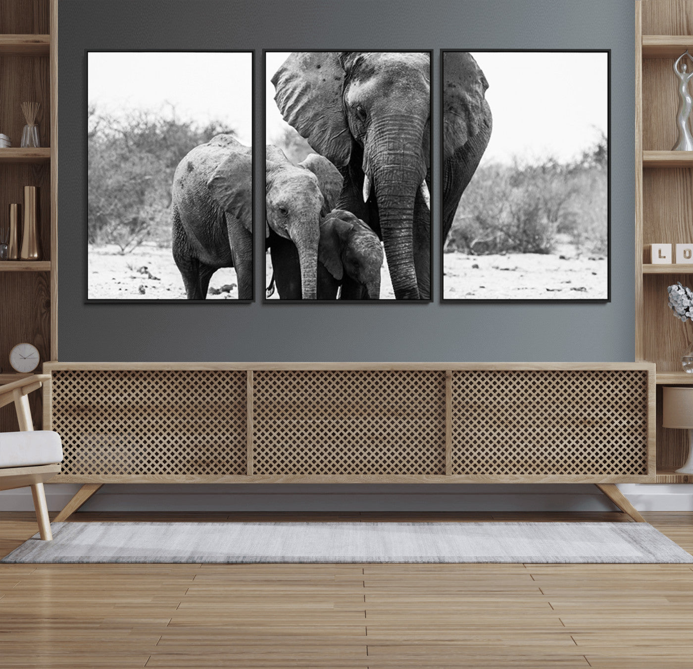 75636-MGV-FC-60X30-3P_Black-Elephant Family Africa Wall Art Canvas Print