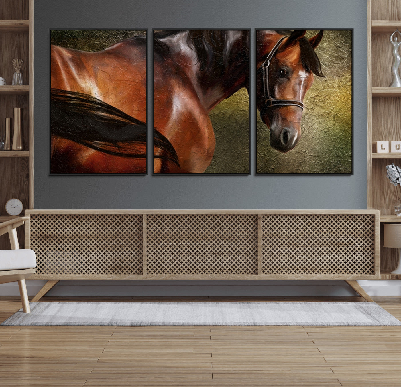 76810-MGV-CV-36X24-Majestic Brown Horse Wall Art Canvas Print – Framed Equestrian Artwork with Elegant Stallion Artwork for Home or Office Decor
