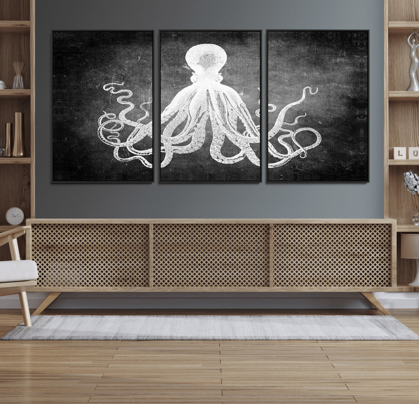 67312-MGV-FC-60X30-3P_Black-Black White Octopus Wall Art Canvas Print