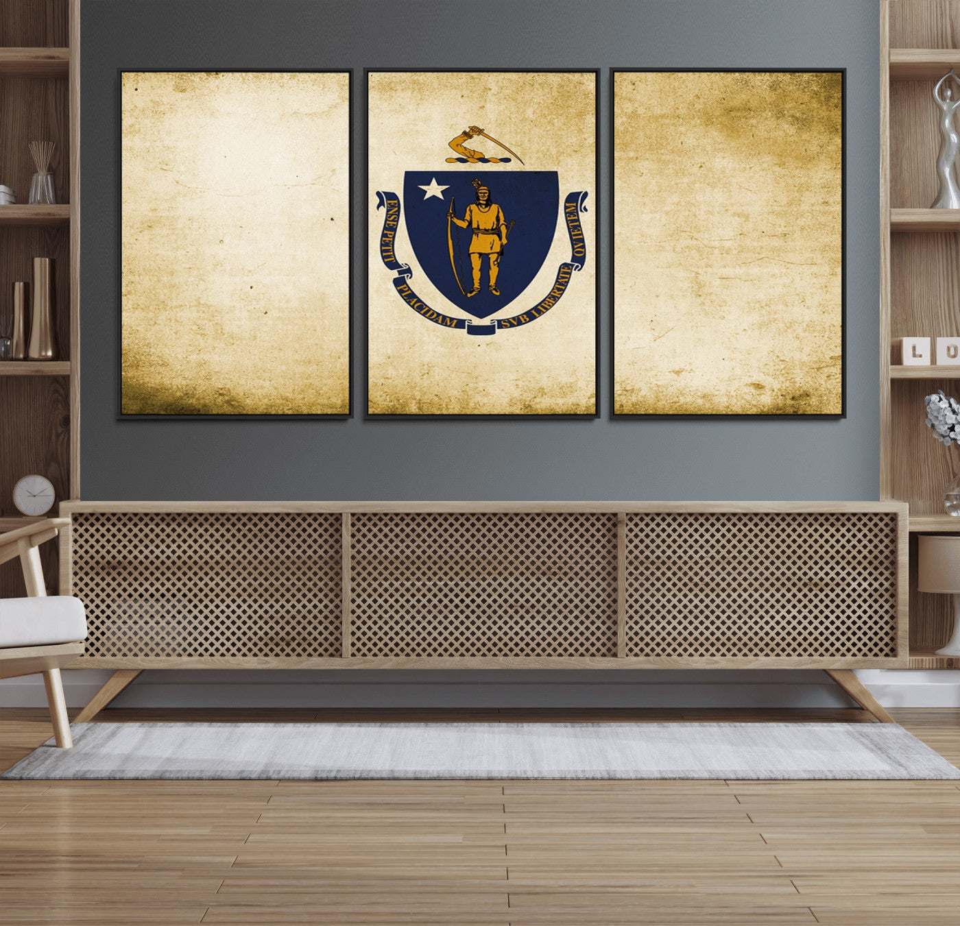 37316-MGV-FC-60X30-3P_Black-Massachusetts Flag Wall Art Canvas Print