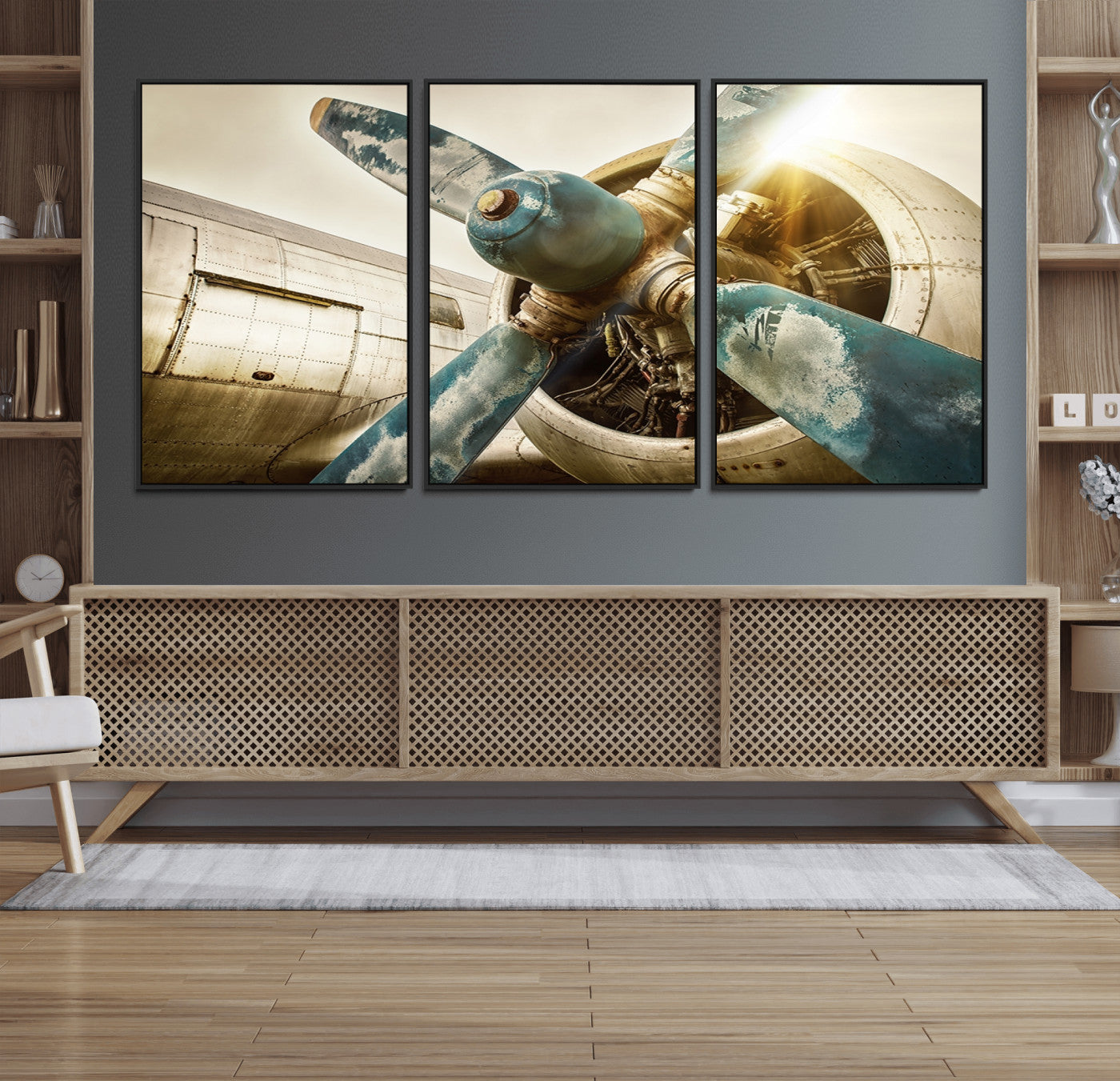 14106-MGV-FC-60X30-3P_Black-Vintage Airplane Canvas Print