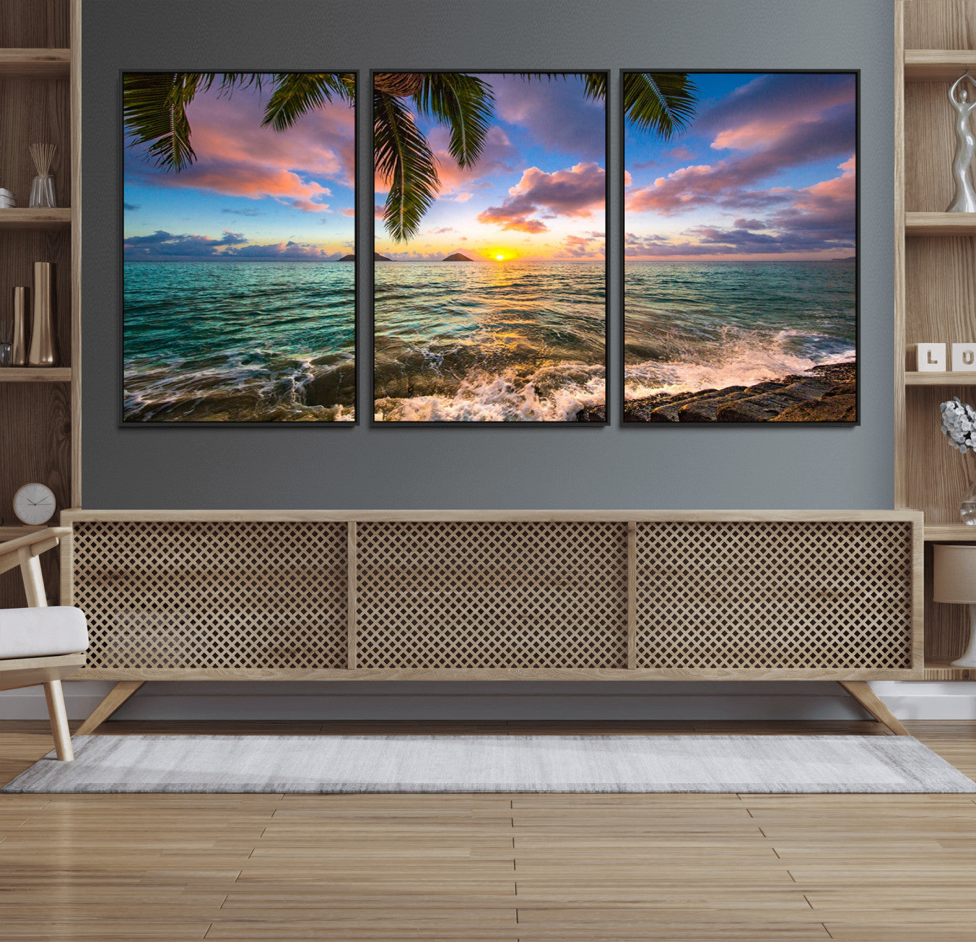 85985-MGV-FC-60X30-3P_Black-Framed Tropical Sunset Art Canvas Print