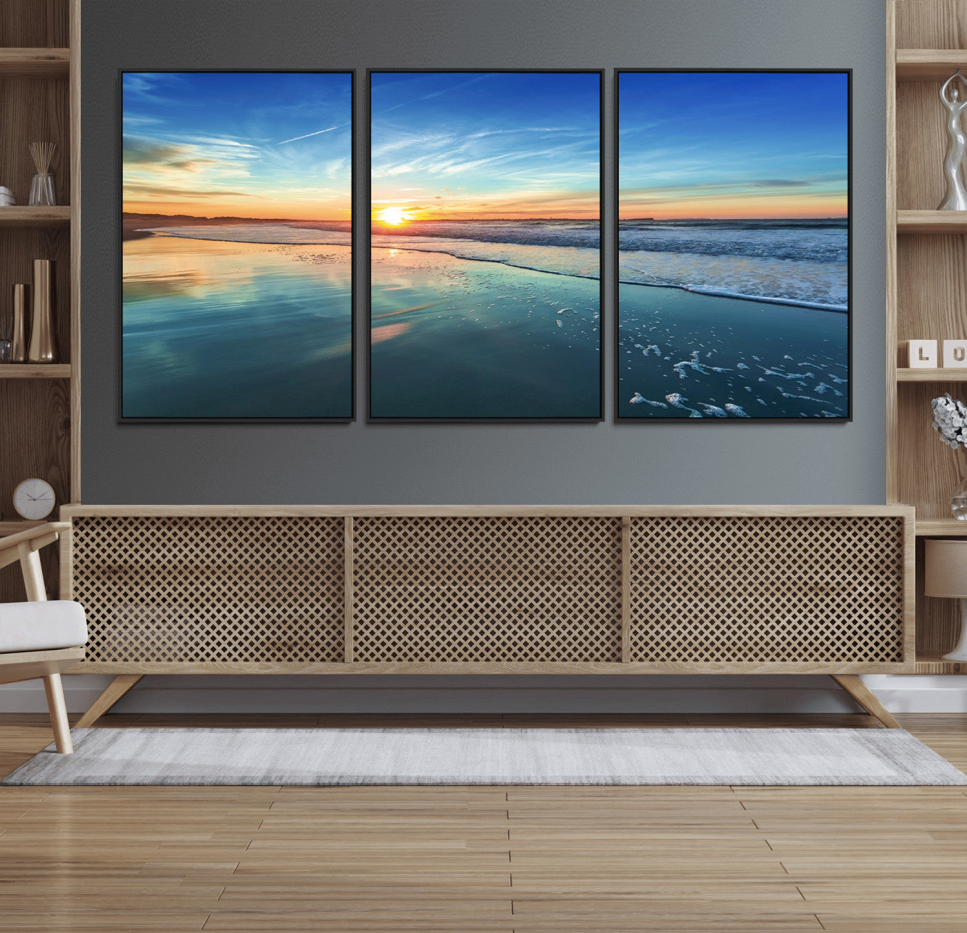 25542-MGV-FC-60X30-3P_Black-Blue Sky and Beach Wall Art Canvas Print