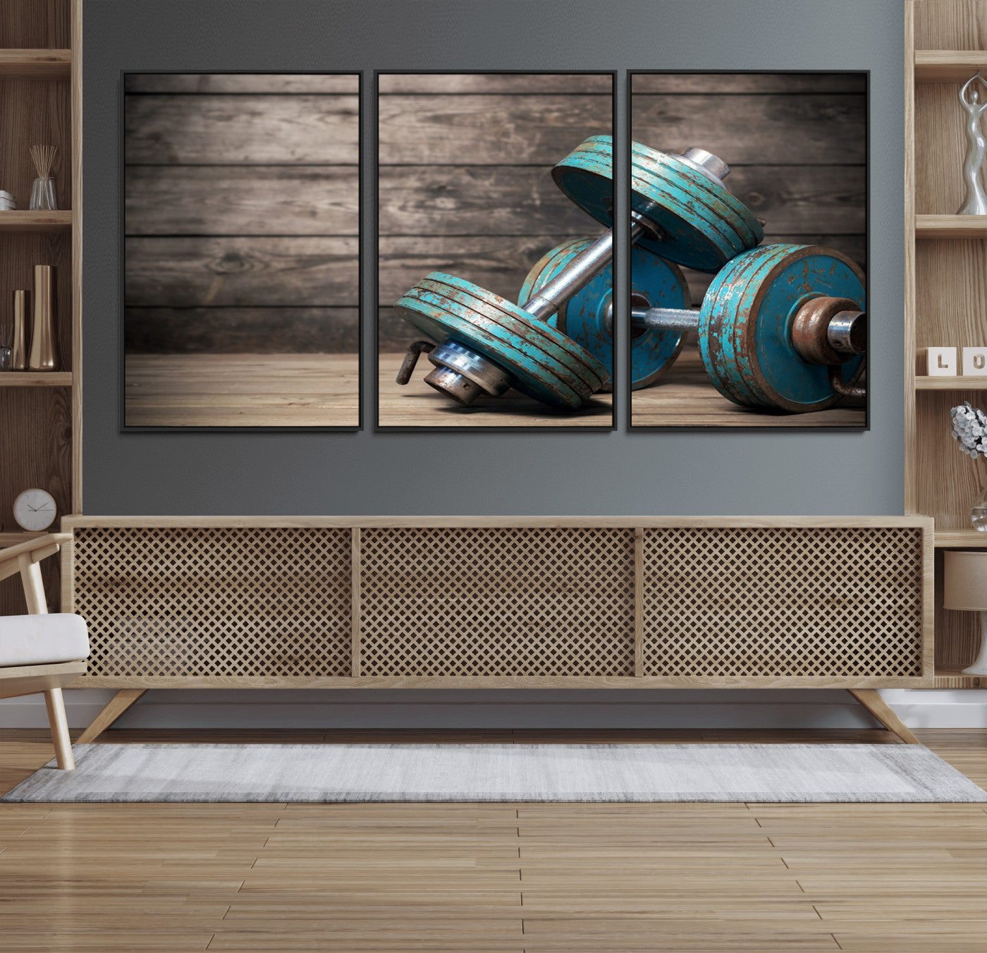 39364-MGV-FC-60X30-3P_Black-Dambell and Sport Wall Art Canvas Print