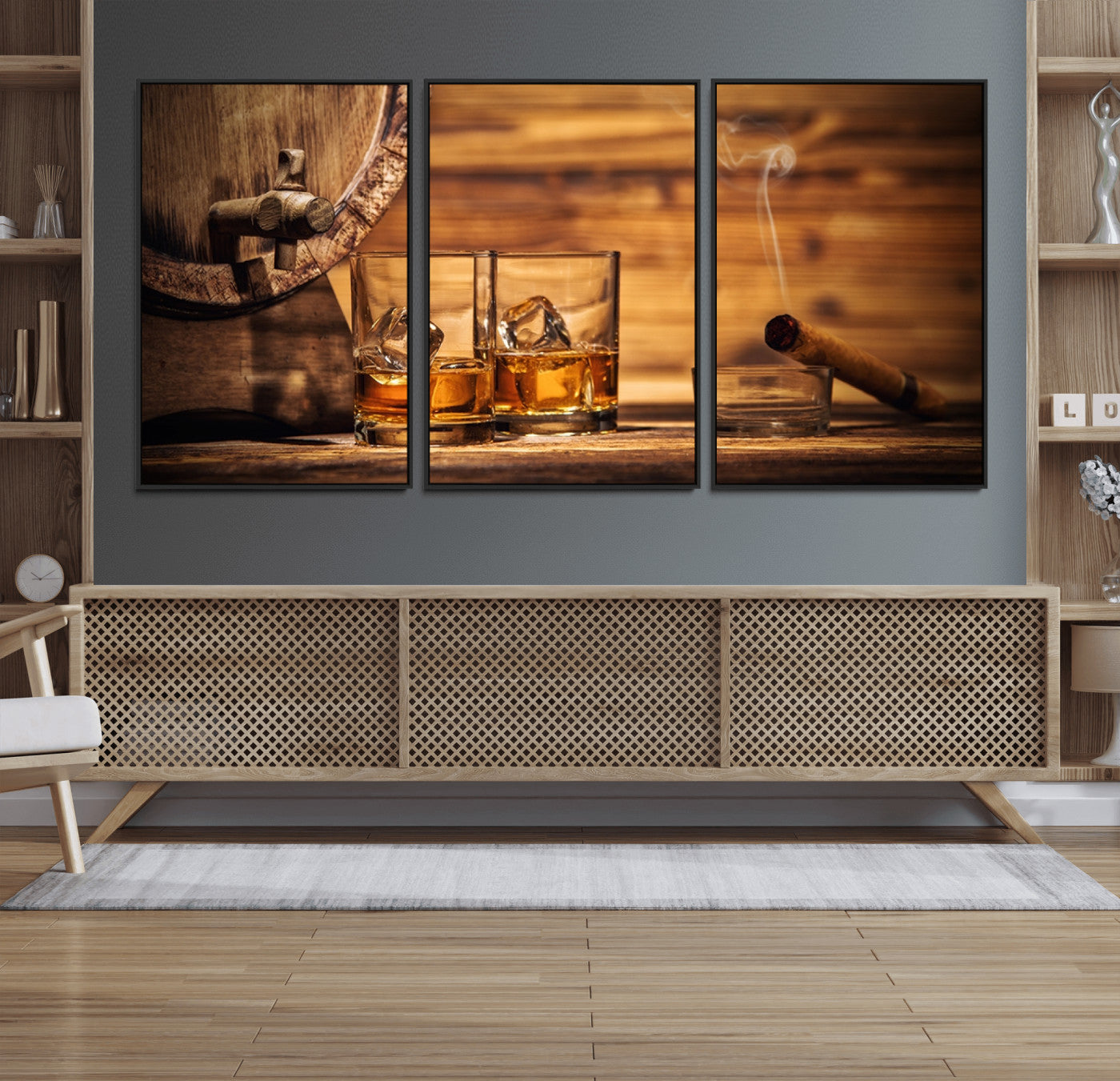 96798-MGV-FC-60X30-3P_Black-Rustic Whiskey and Barrel Canvas Print