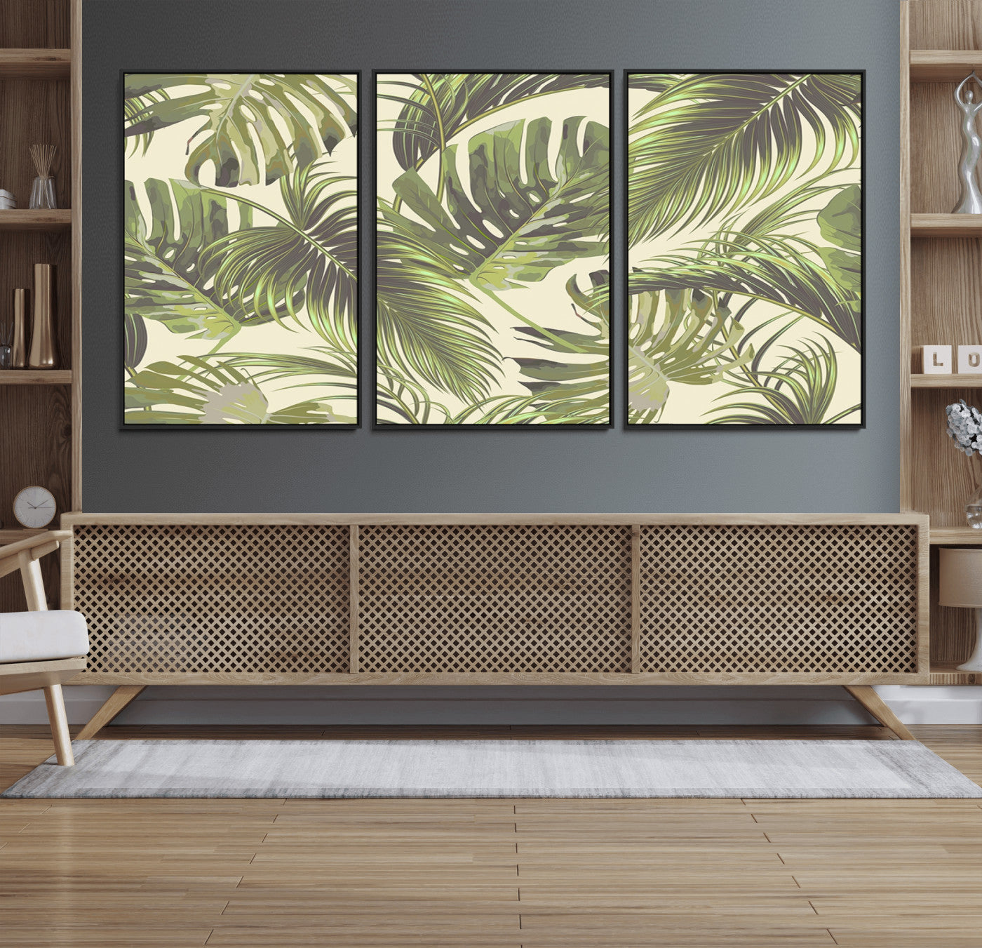 27339-MGV-FC-60X30-3P_Black-Palm Leaves Canvas Print