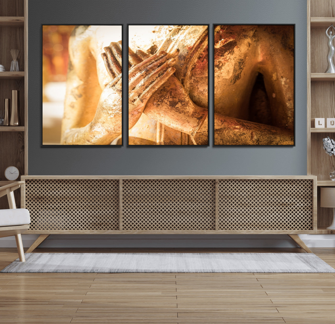 87005-MGV-FC-60X30-3P_Black-Buddha Statue Hands Wall Art Canvas Print