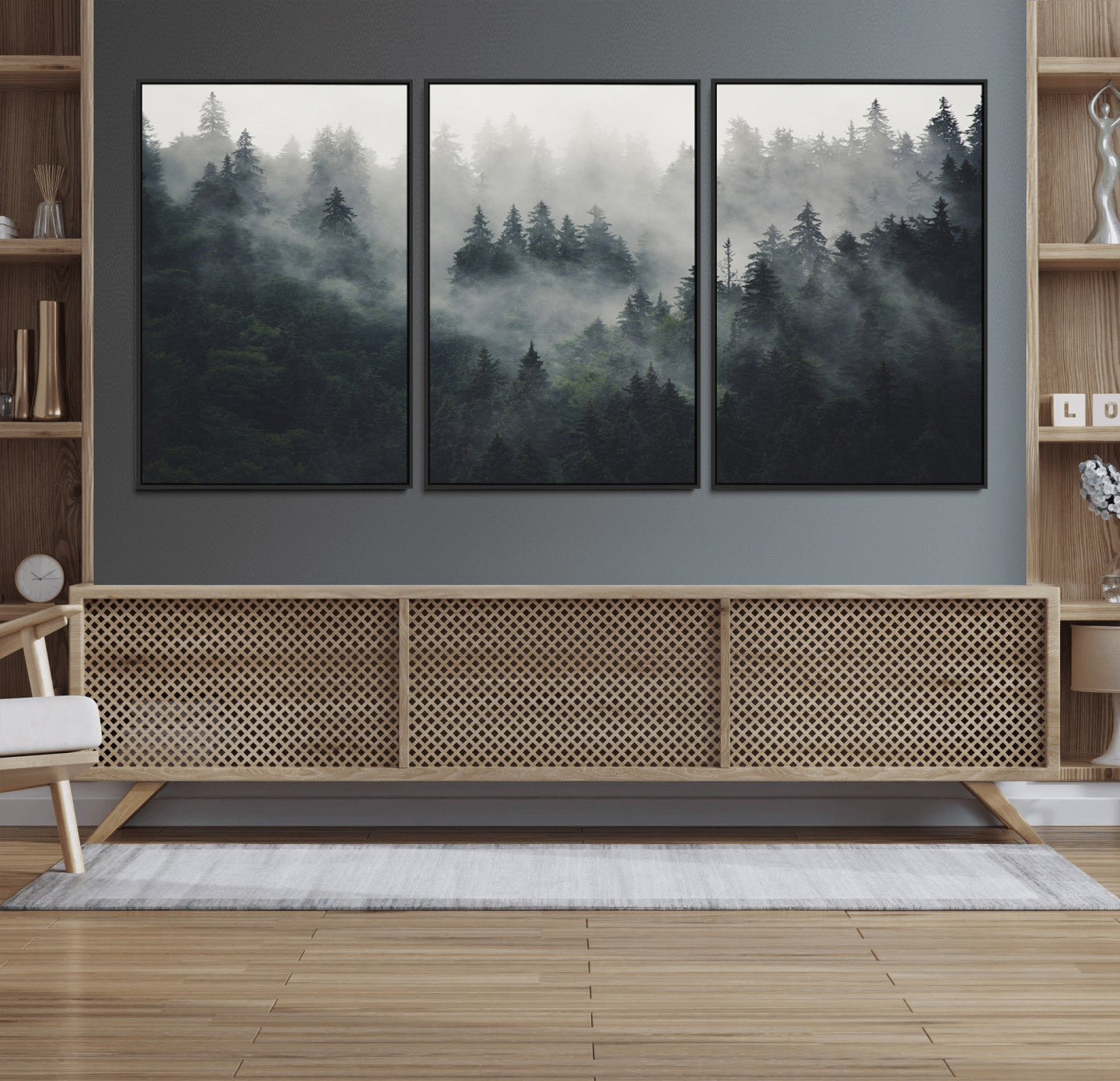74938-MGV-FC-60X30-3P_Black-Nature Wall Decor - Serene Triptych Nature Print – Woodland Landscape Decor for Living Room or