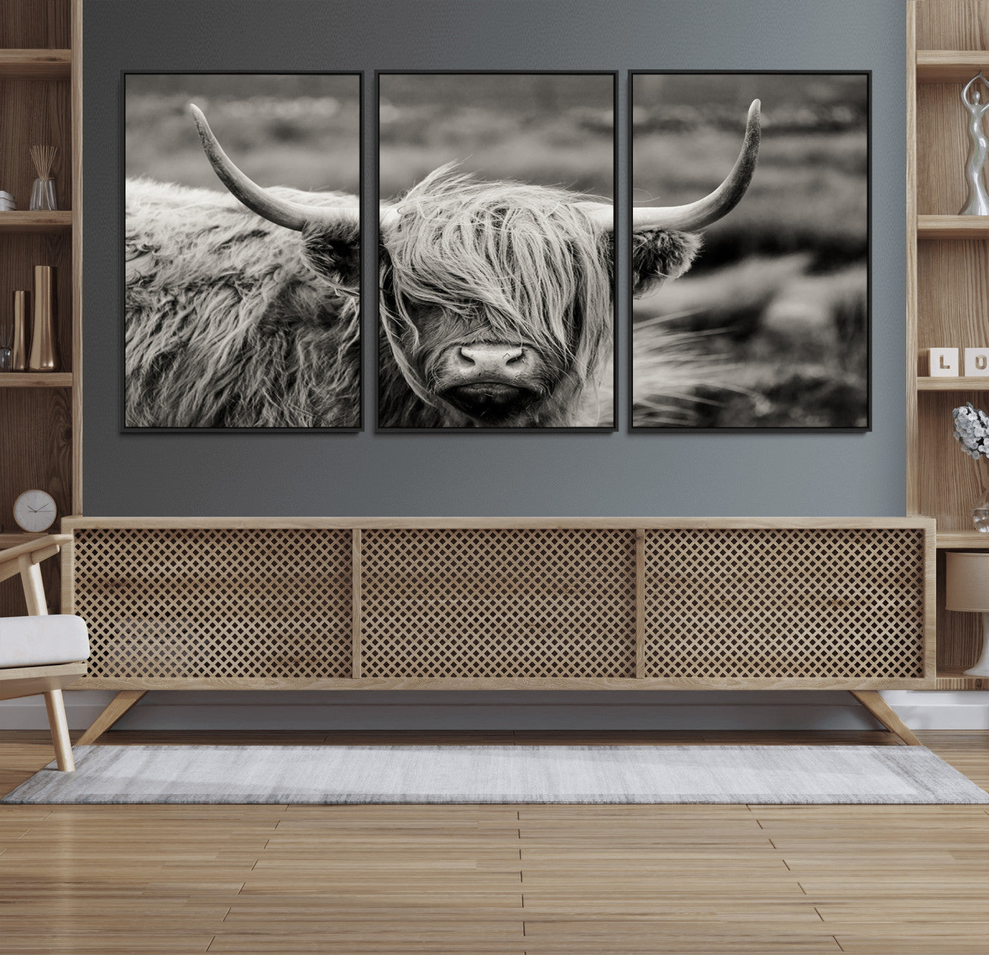 67365-MGV-FC-60X30-3P_Black-Cow Focus Canvas Wall Art Print