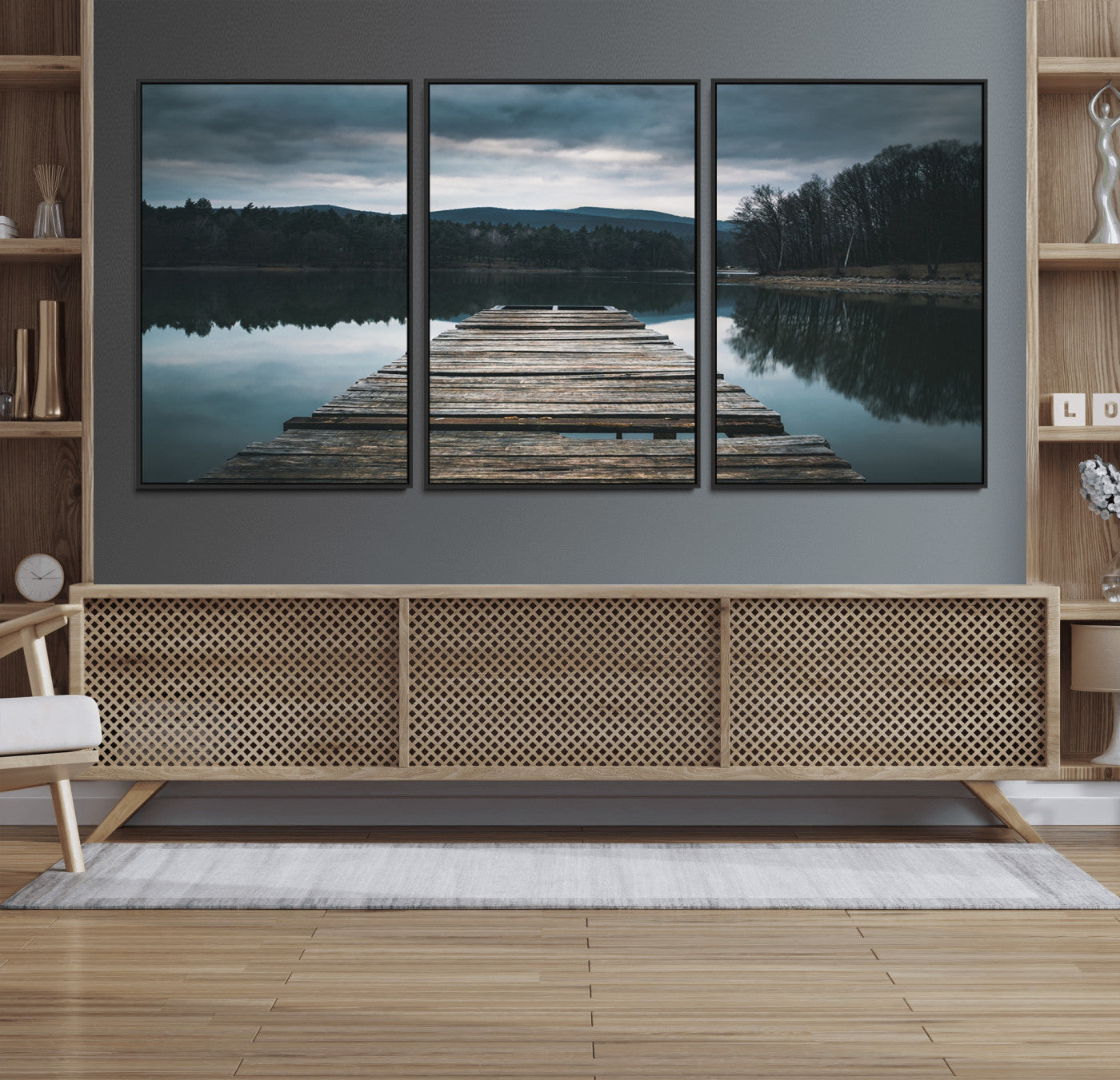 65946-MGV-FC-60X30-3P_Black-Wooden Bridge Near Lake Wall Art Canvas Print