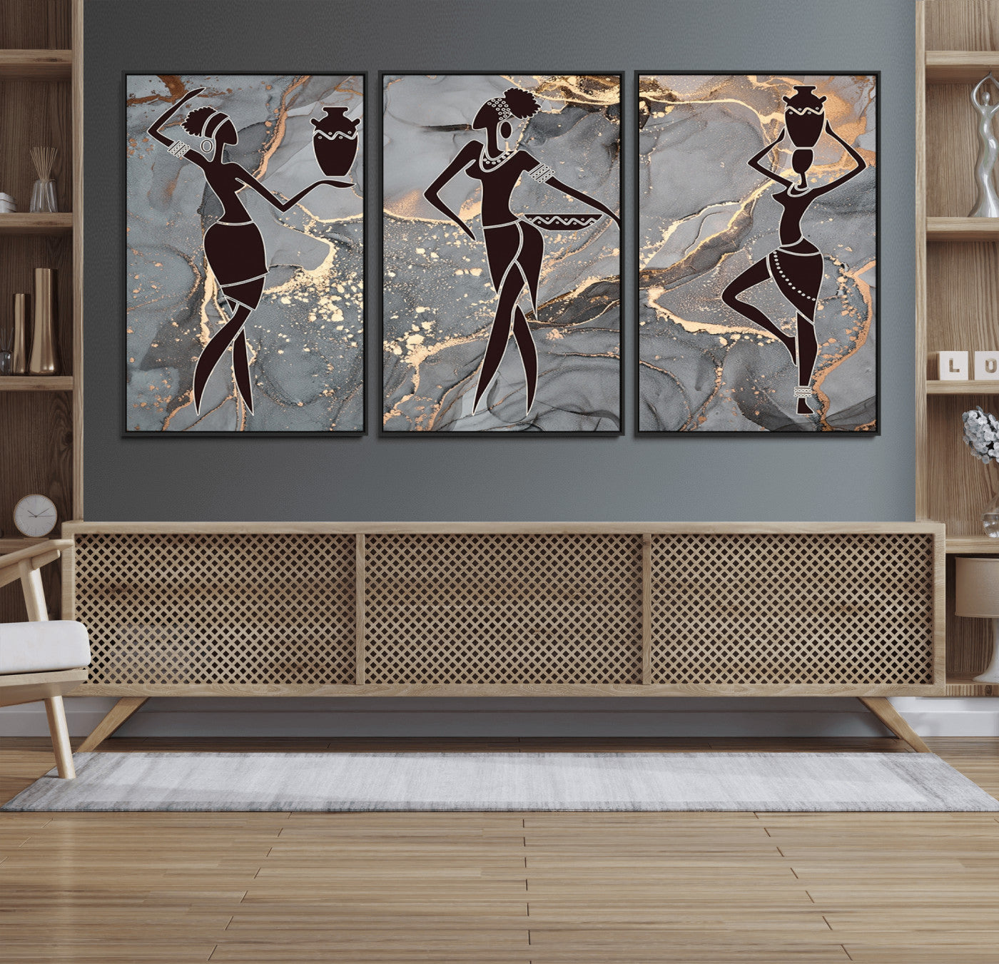 25097-MGV-FC-60X30-3P_Black-Abstract African Womens Art Canvas Print