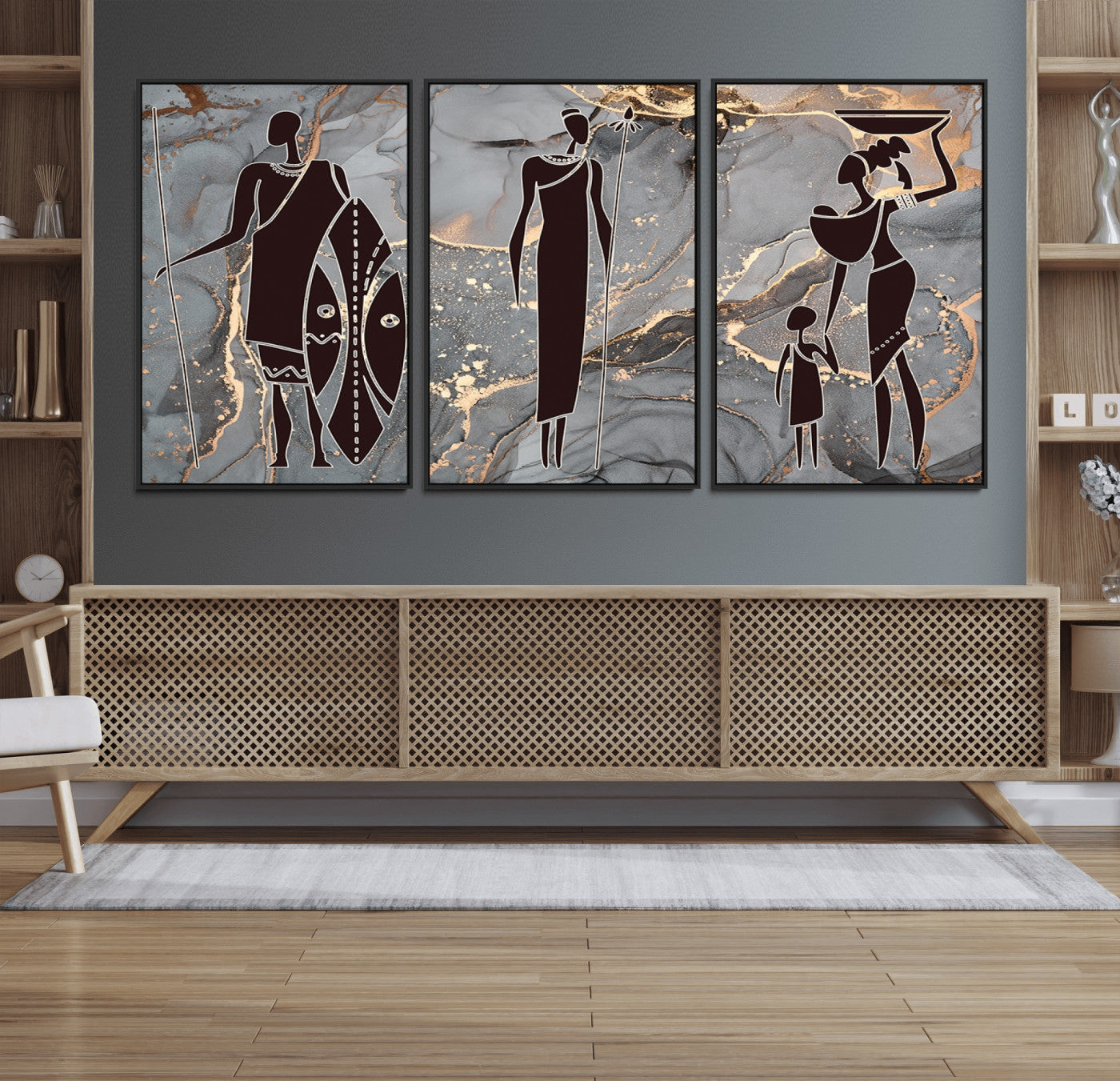 81756-MGV-FC-60X30-3P_Black-African American Wall Art – Elegant African Women Canvas Print, Modern Ethnic Painting for Living Room or Office Decor