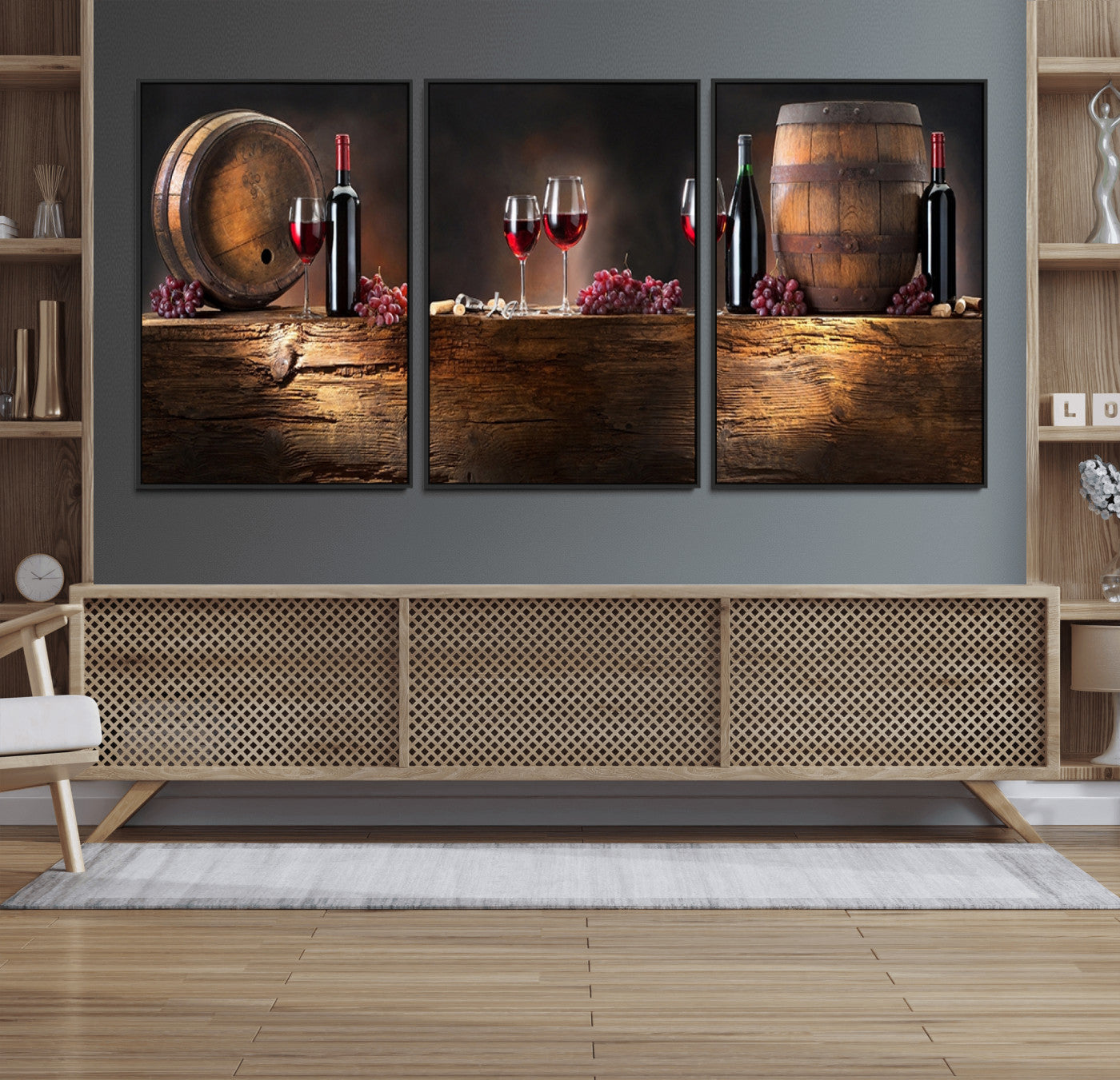 21165-MGV-FC-60X30-3P_Black-Wine and Barrels Wall Art Canvas Print