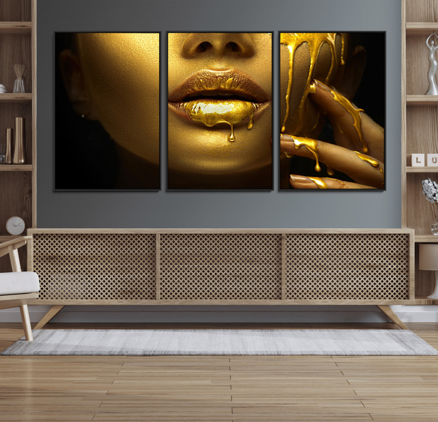 24252-MGV-FC-60X30-3P_Black-Gold and Women Wall Art Canvas Print