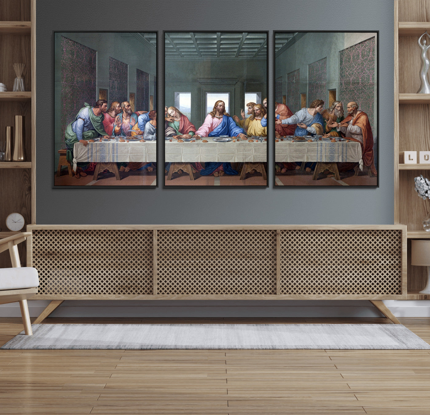 30401-MGV-FC-60X30-3P_Black-The Last Supper Multi Panel Canvas Wall Art