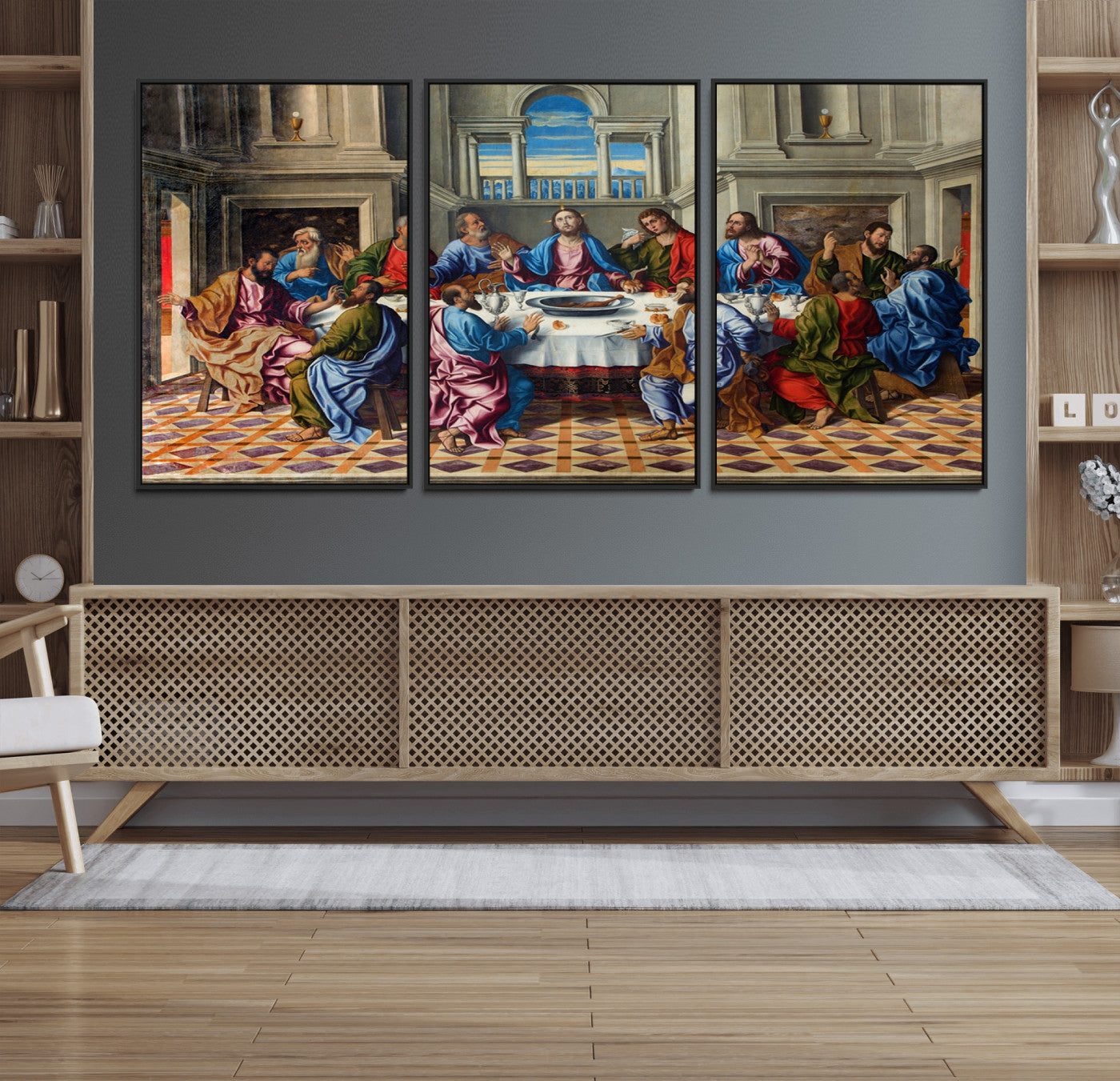 18691-MGV-FC-60X30-3P_Black-The Last Supper Multi Panel Canvas Wall Art