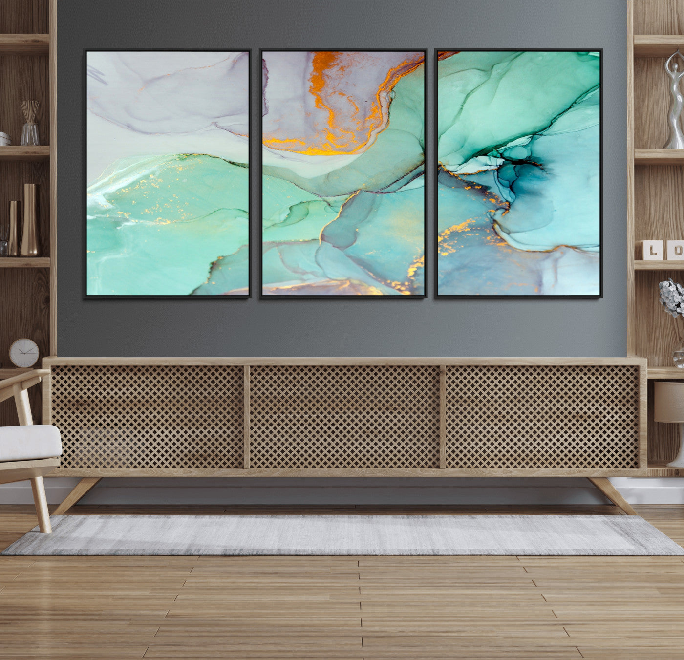 36934-MGV-FC-60X30-3P_Black-Colorful Marble Fluid Effect Canvas Wall Art Print