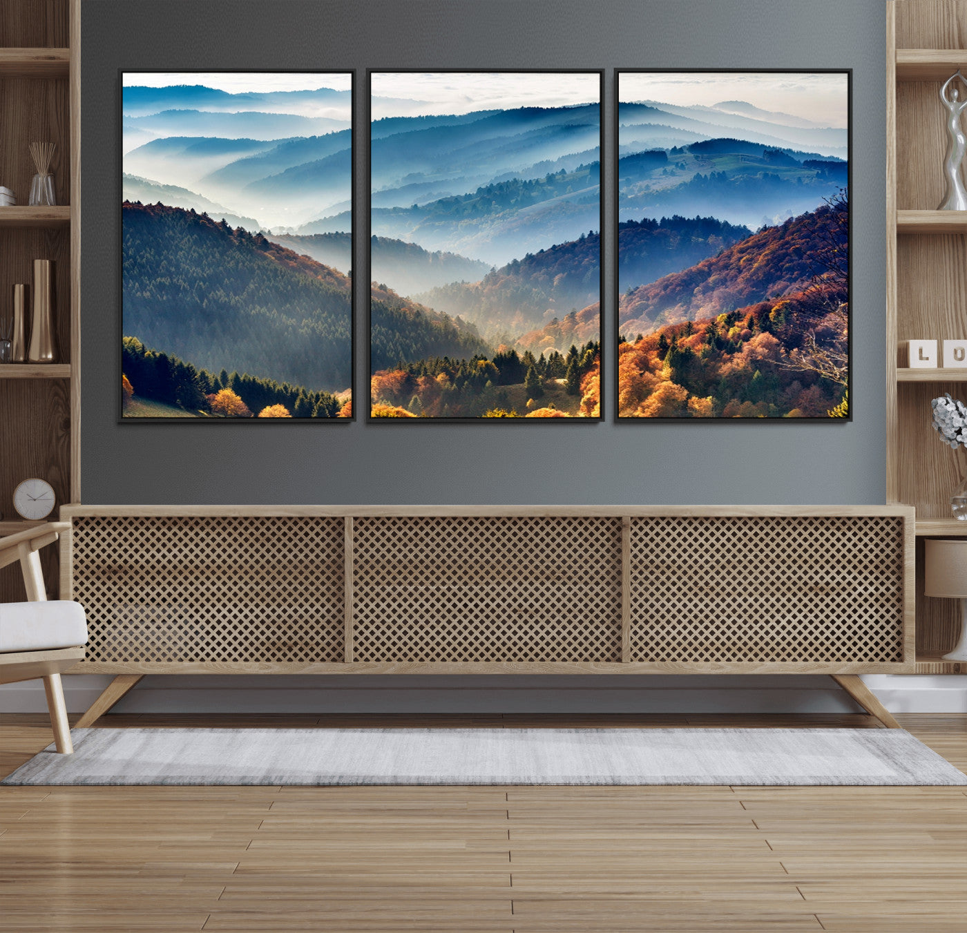 55372-MGV-FC-60X30-3P_Black-Mountains Forest Autumn Wall Art Canvas Print