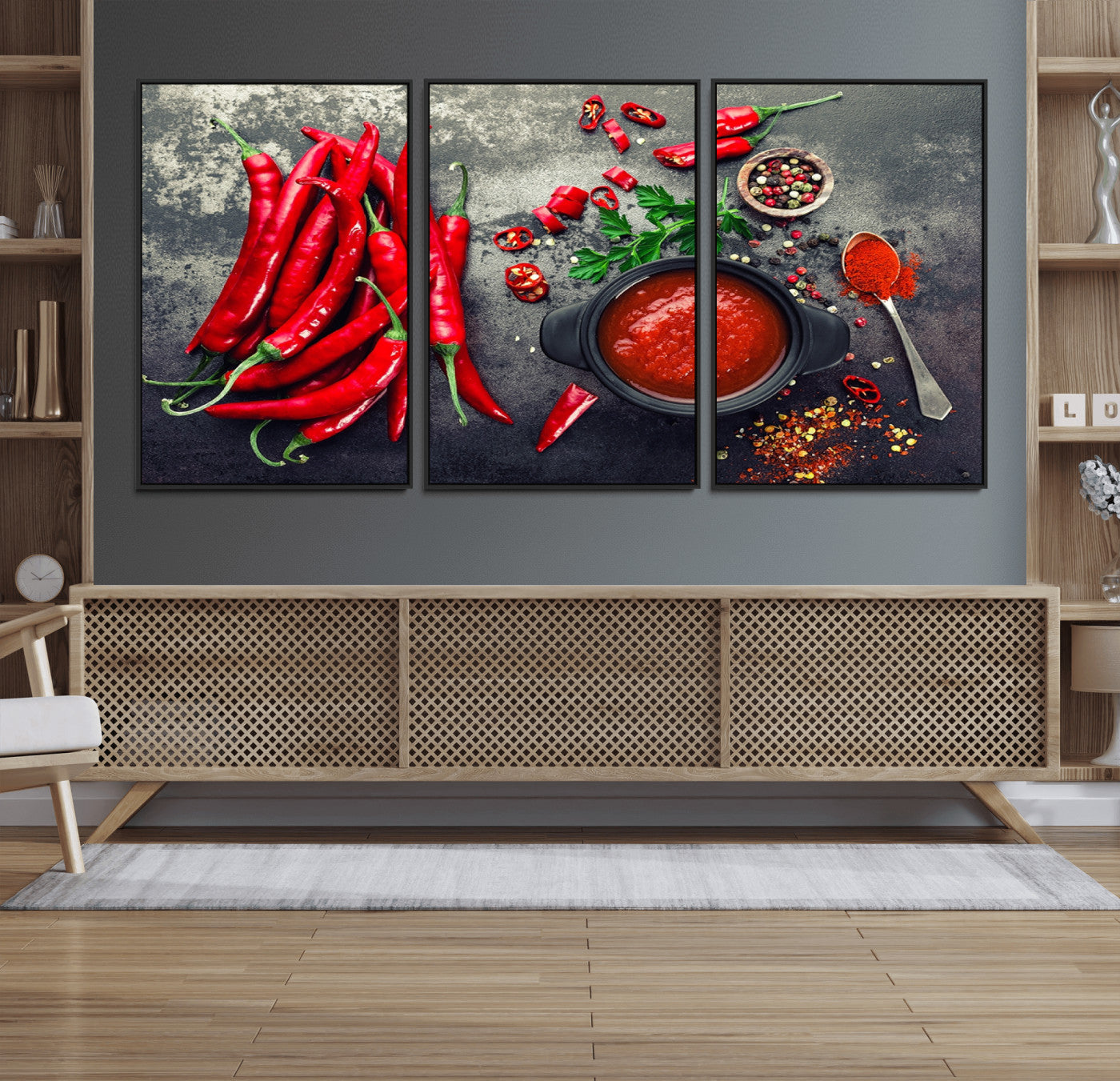 10860-MGV-FC-60X30-3P_Black-Red Pepper Kitchen and Restaurant Wall Wall Art, Red Pepper Kitchen Wall Decor Canvas Print