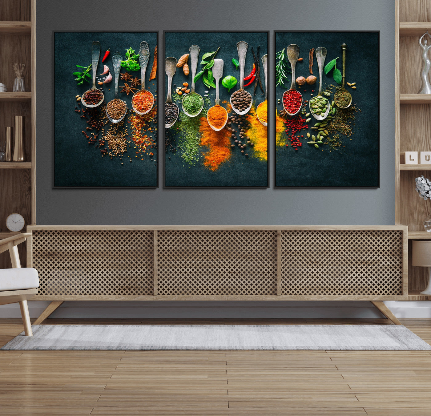 52202-MGV-FC-60X30-3P_Black-Herbs and Spices Kitchen Wall Art Canvas Print