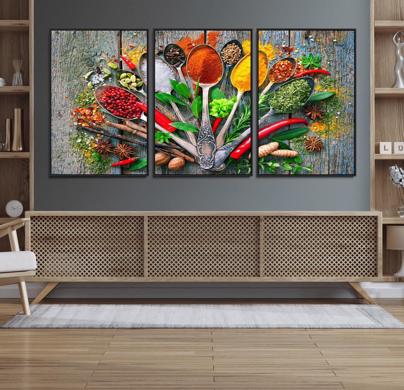 20619-MGV-FC-60X30-3P_Black-Kitchen Wall Art Print - Spoonful of Spices Cooking Wall Art Canvas Print - Vibrant Kitchen Decor