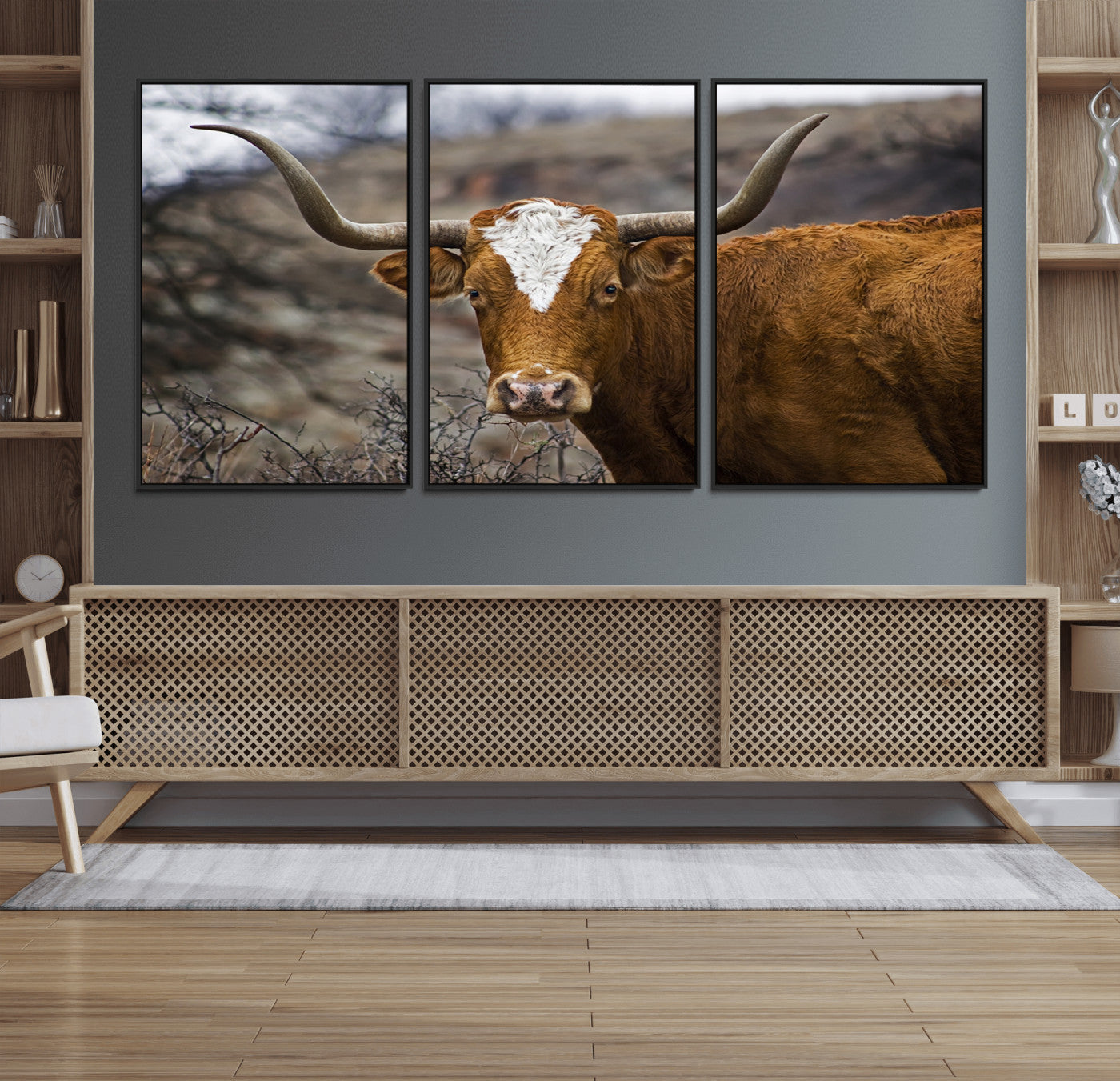71797-MGV-CV-36X24-Texas Longhorn Canvas Wall Art - Longhorn Steer Canvas Wall Art Print- Rustic Western Animal Print, Large Longhorn Decor for Living Room,