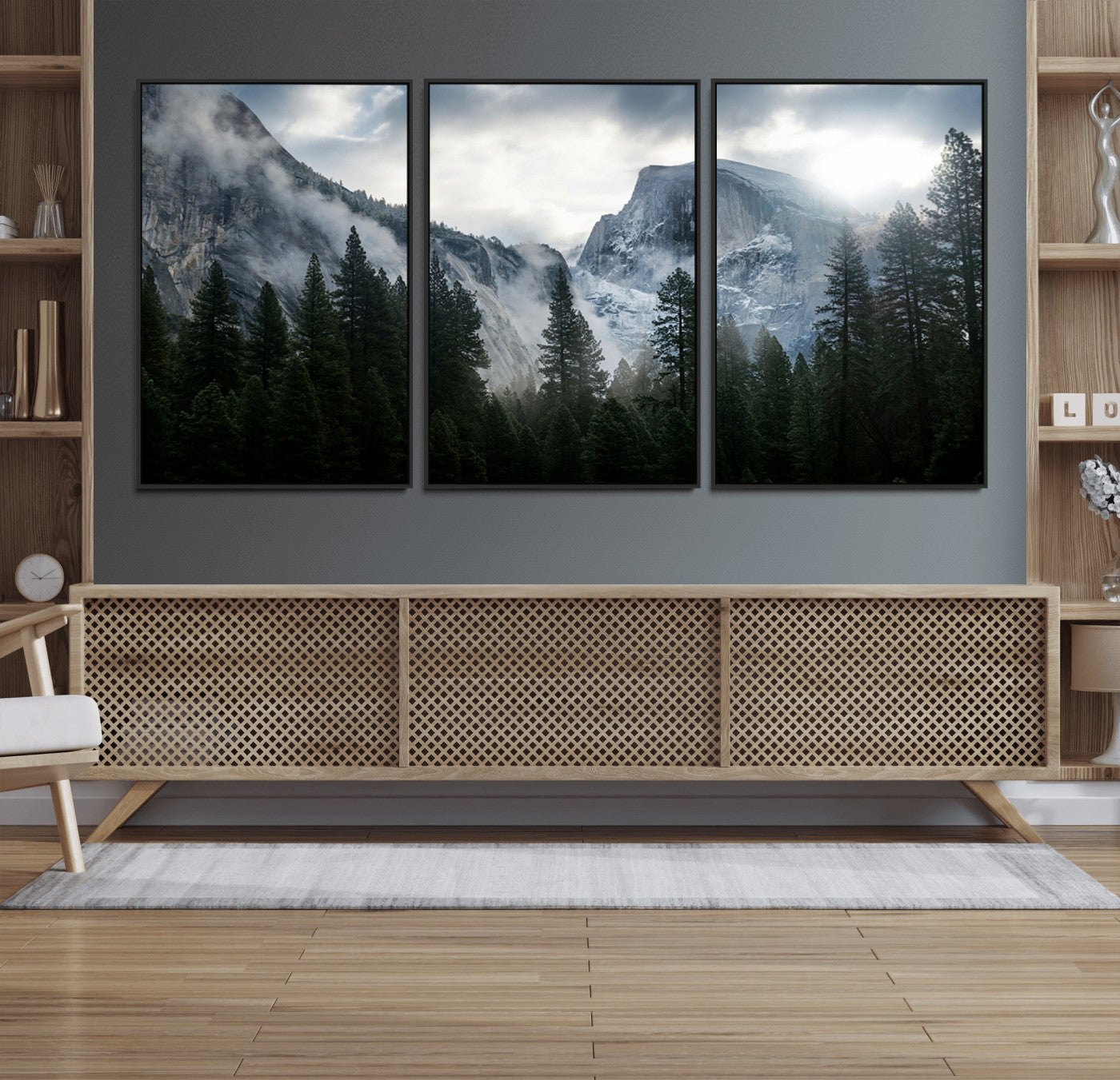 98725-MGV-FC-60X30-3P_Black-Wall Art Foggy Forest Landscape Canvas Print