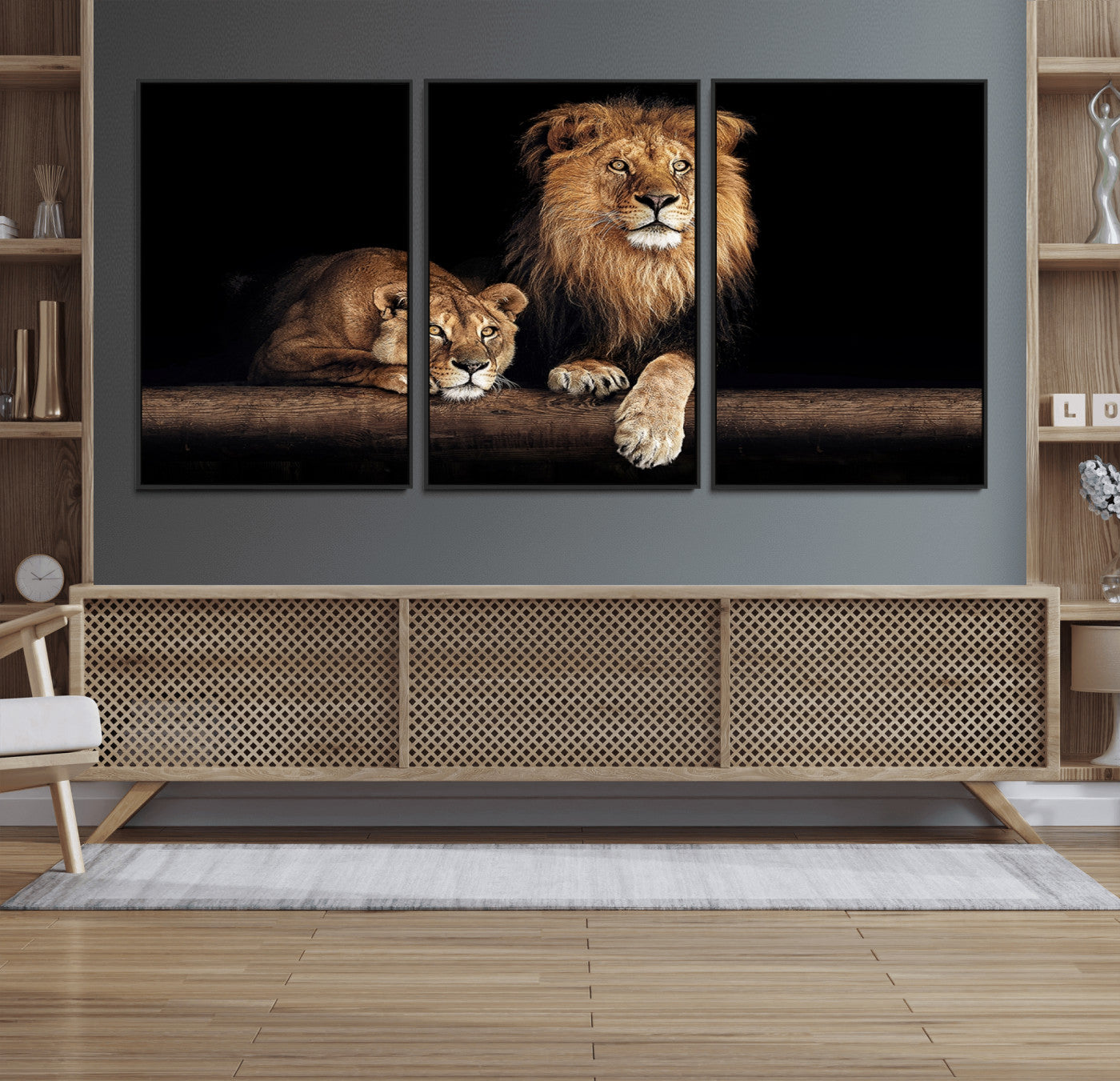 51304-MGV-FC-60X30-3P_Black-Lion Canvas Wall Art – Majestic Animal Print Artwork for Home, Office, Living Room, Guest Room, Farmhouse