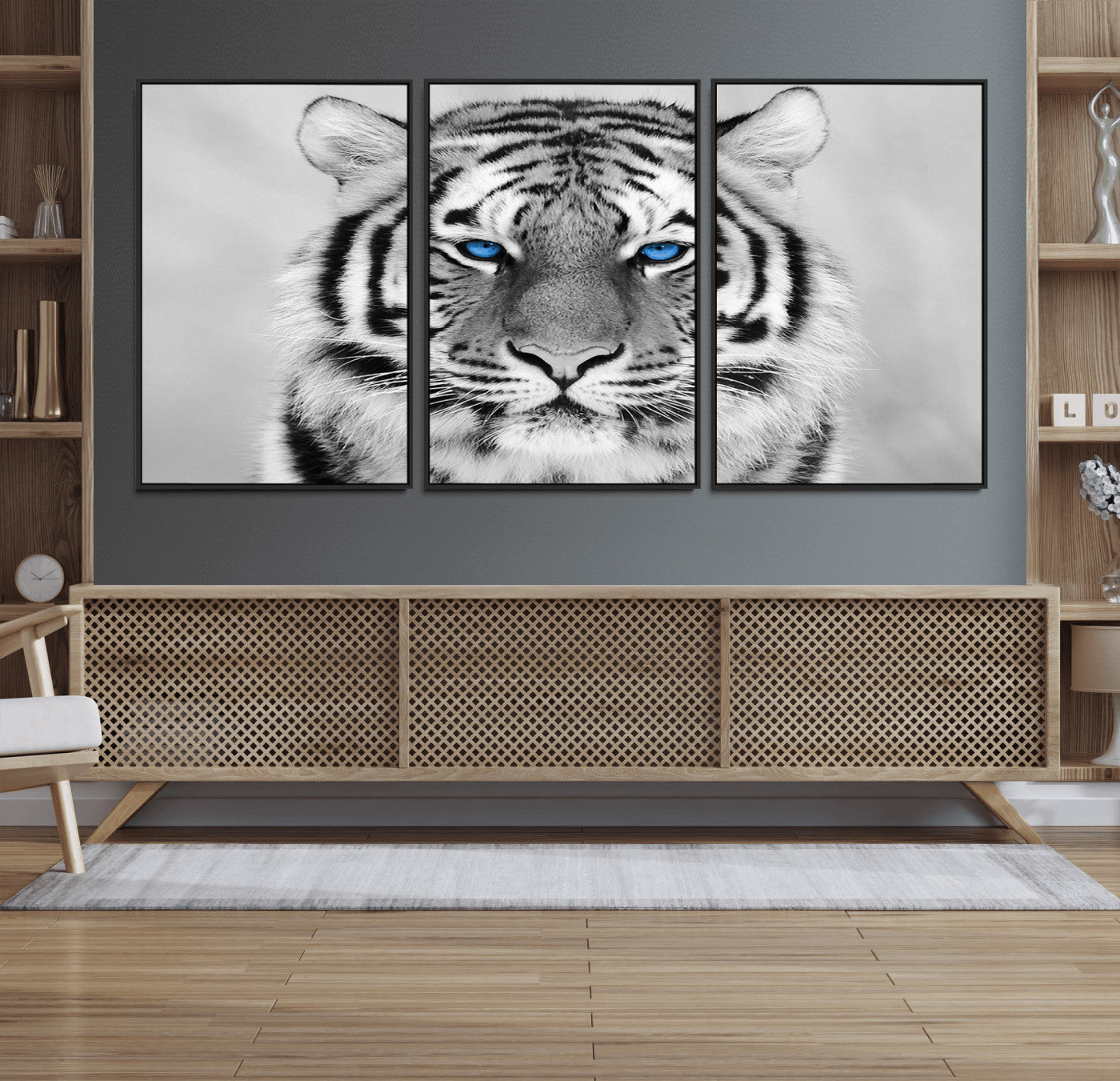 59121-MGV-FC-60X30-3P_Black-Black and White Tiger Wall Art Animal Canvas Print