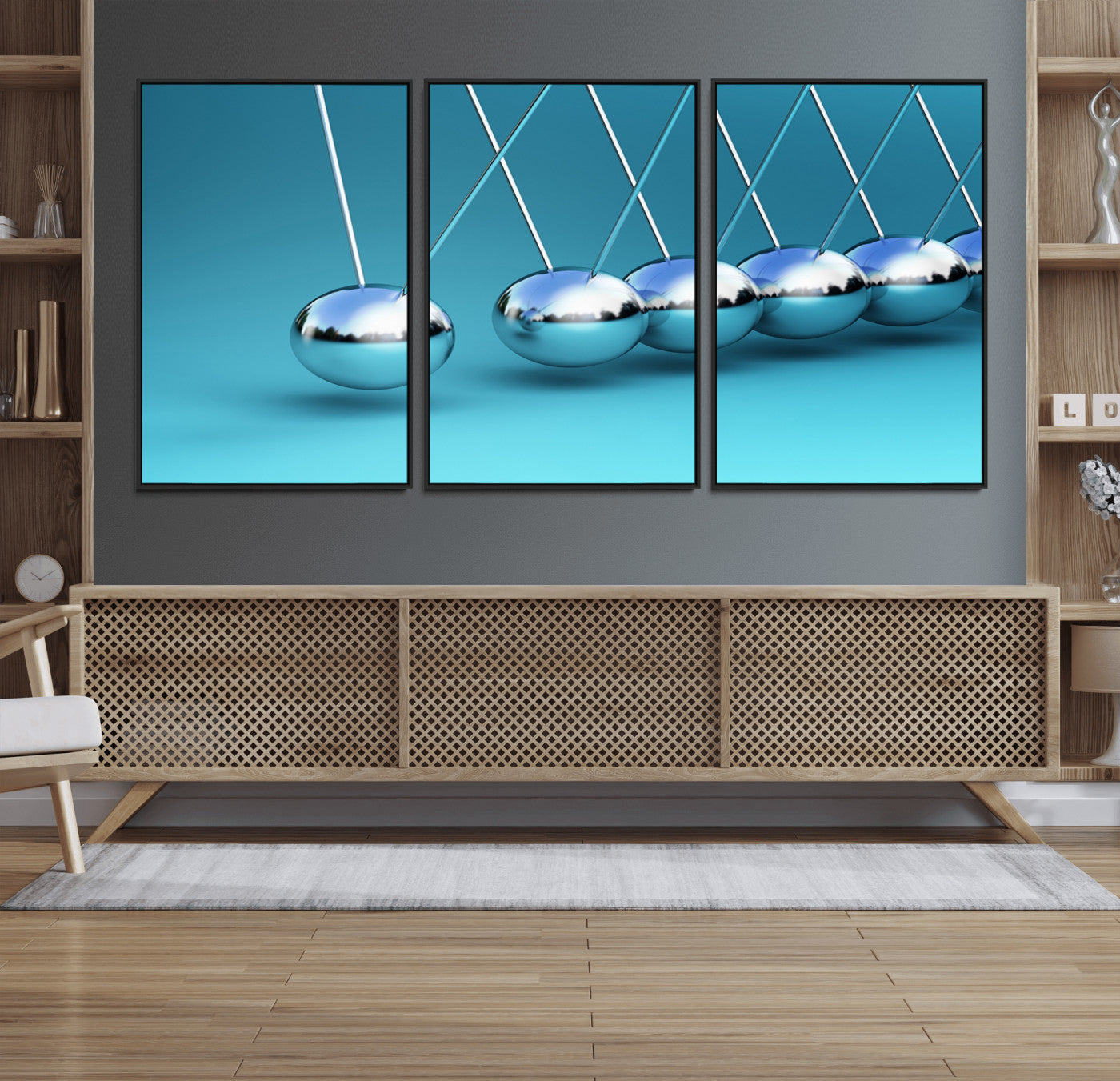 89184-MGV-FC-60X30-3P_Black-Wall Art Newton's Cradle Canvas Print, Framed Newton Cradle Canvas Print