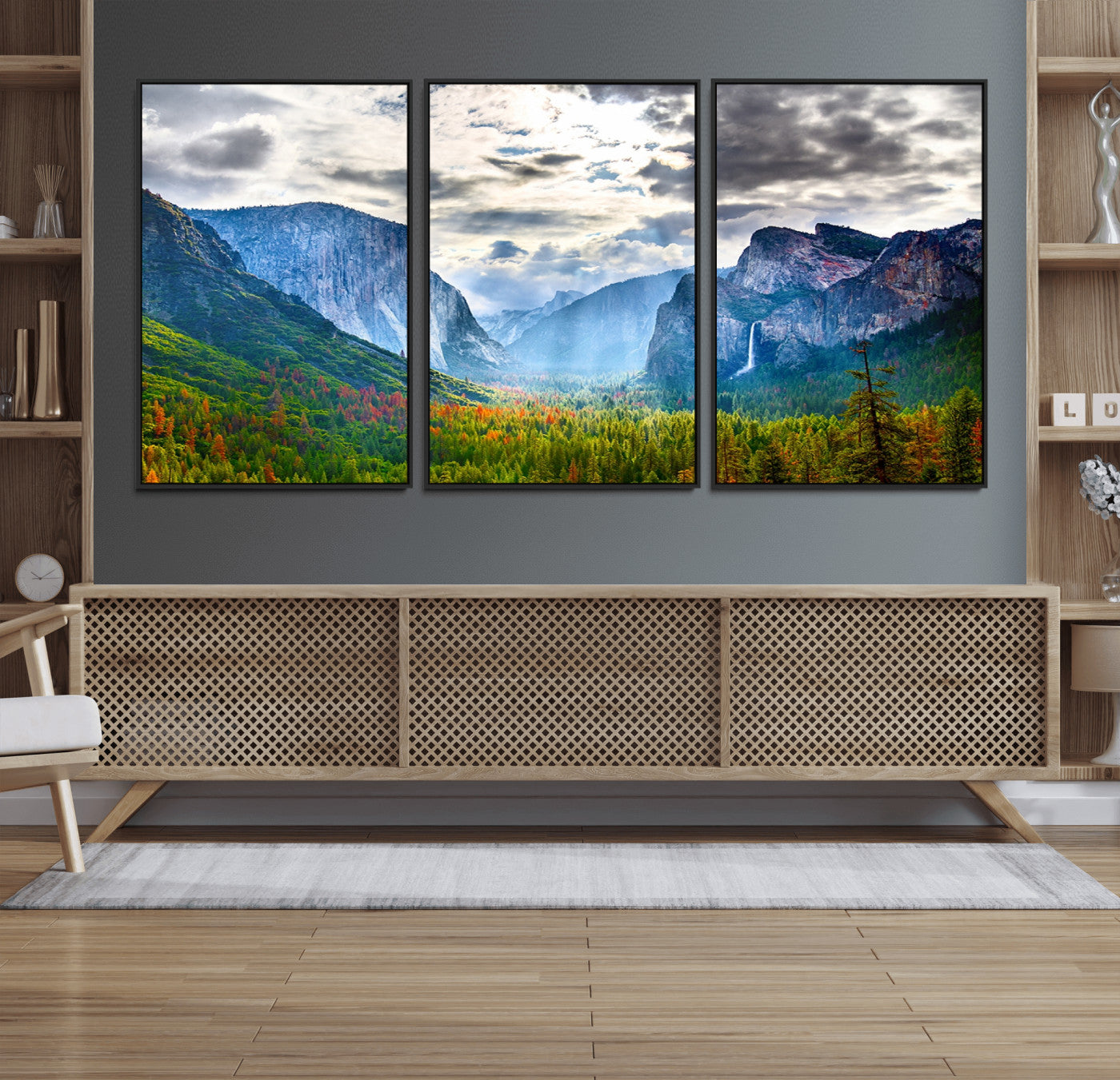 MGV-FC-60X30-3P - Yosemite Park Half Dome 3 Panel Canvas Print | Large Giclée Landscape Wall Art for Living Room,