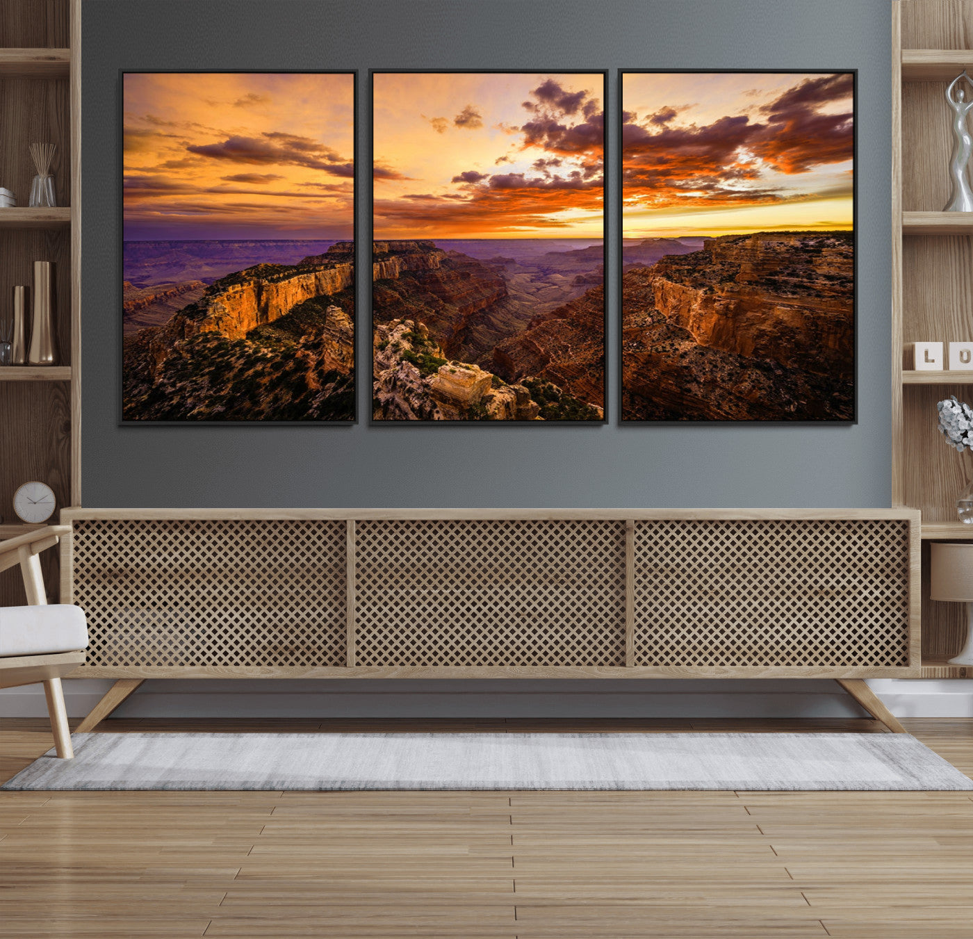 68507-MGV-FC-60X30-3P_Black-Mesmerizing Sunset from Grand Canyon Nal Park Wall Art, Grand Canyon Canvas Print
