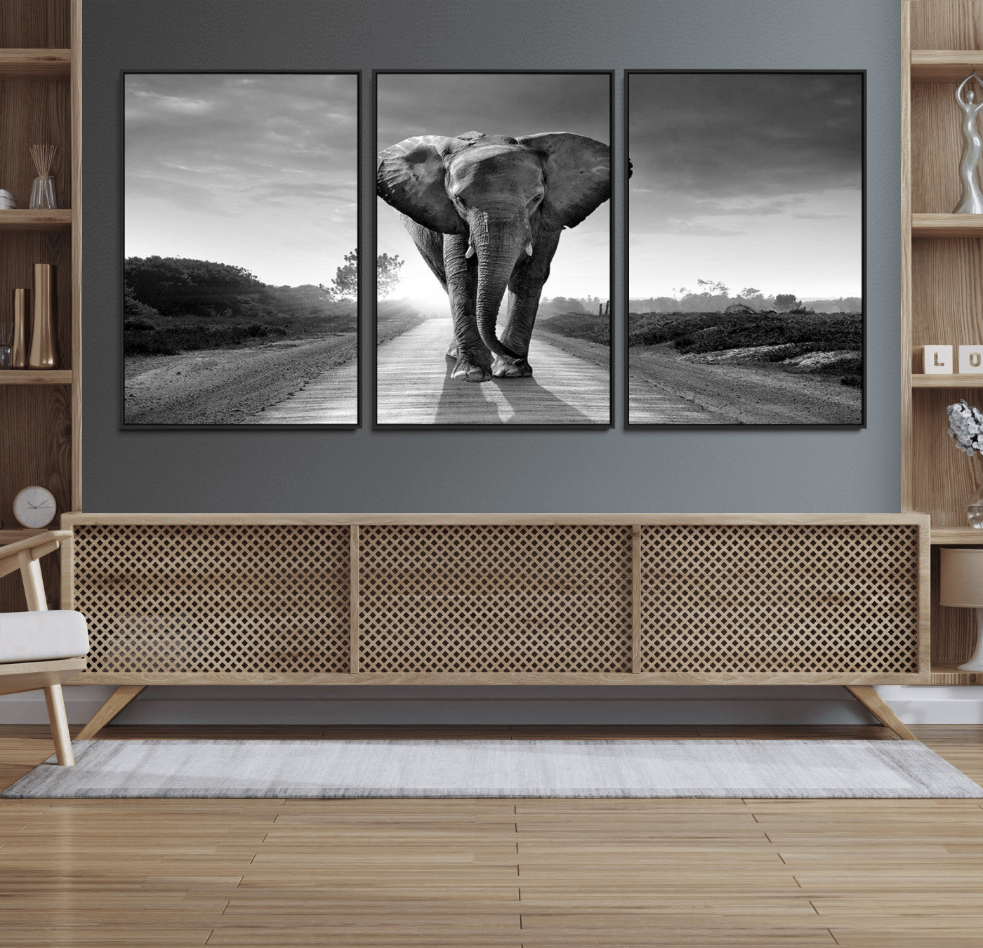 56739-MGV-FC-60X30-3P_Black-Black and White Elephant Wall Art Canvas Print