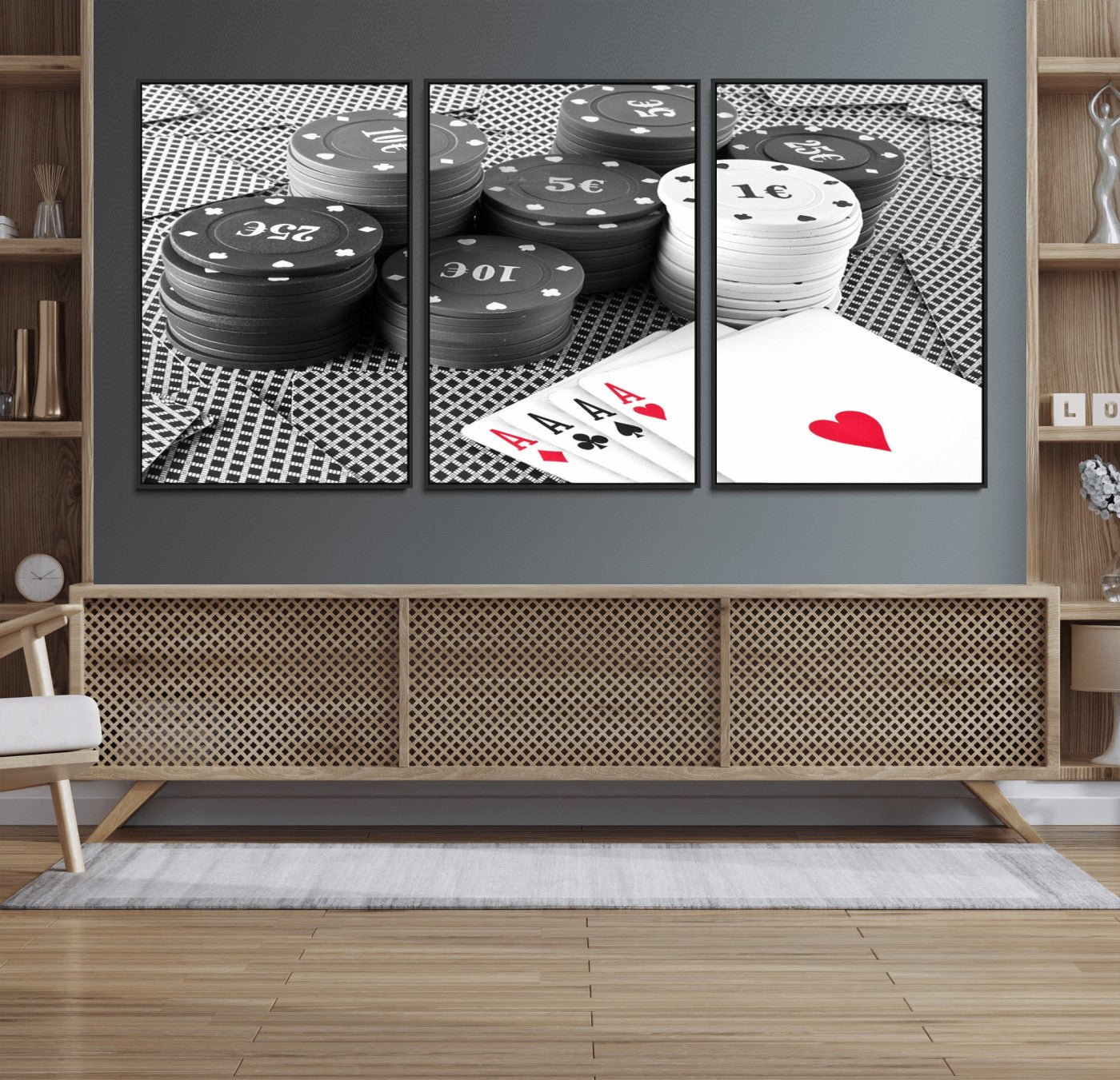 47531-MGV-FC-60X30-3P_Black-Poker Game Cards Wall Art Canvas, Multi Panel Wall Art Canvas Print