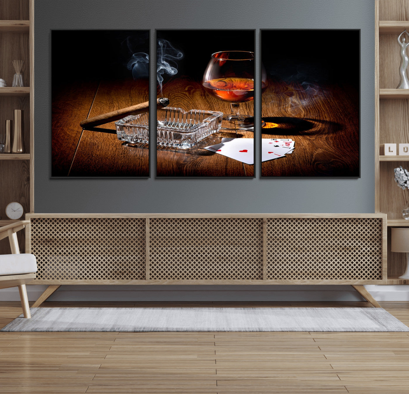 65720-MGV-FC-60X30-3P_Black-Whiskey Cigar Wall Art Canvas Print Kitchen Wall
