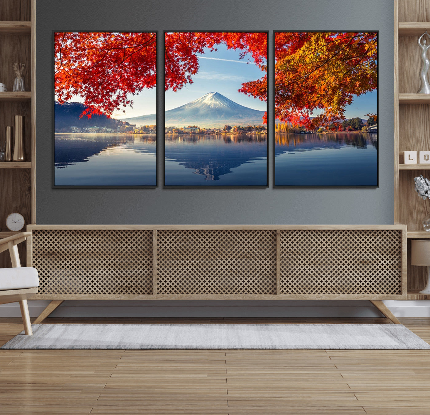 26428-MGV-FC-60X30-3P_Black-Mount Fuji Canvas Wall Art Japan Autumn Mountain Canvas Print Wall Art