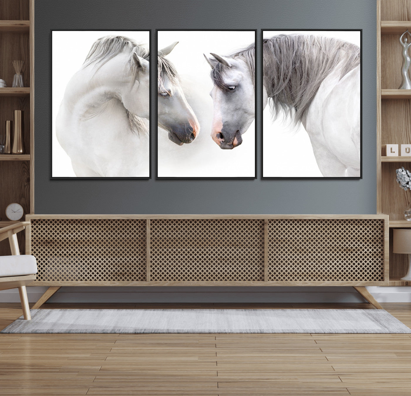 81129-MGV-FC-60X30-3P_Black-White Horse Wall Art Animal Canvas Print