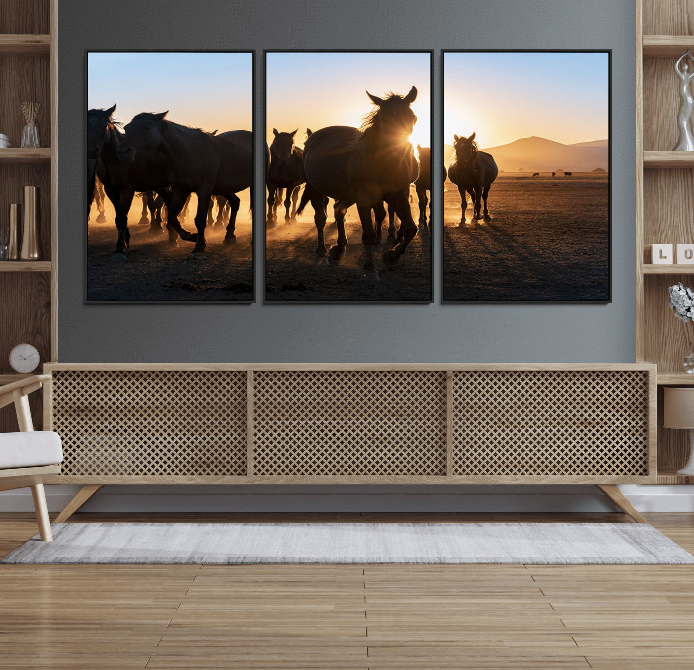 58965-MGV-FC-60X30-3P_Black-Horse Herd Wall Art Animal Canvas Print