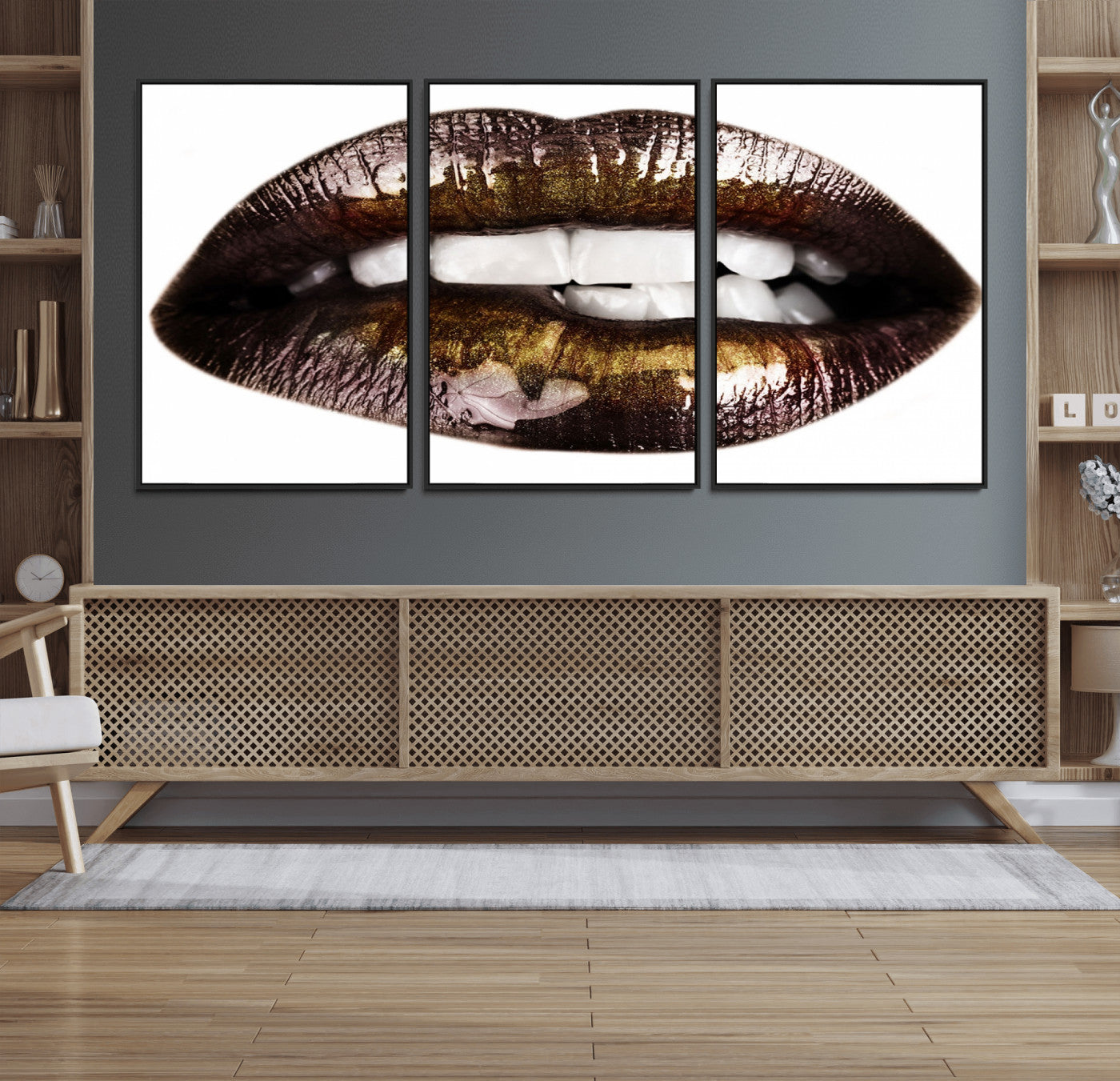 67580-MGV-FC-60X30-3P_Black-Close Up Lips Wall Art Canvas Print