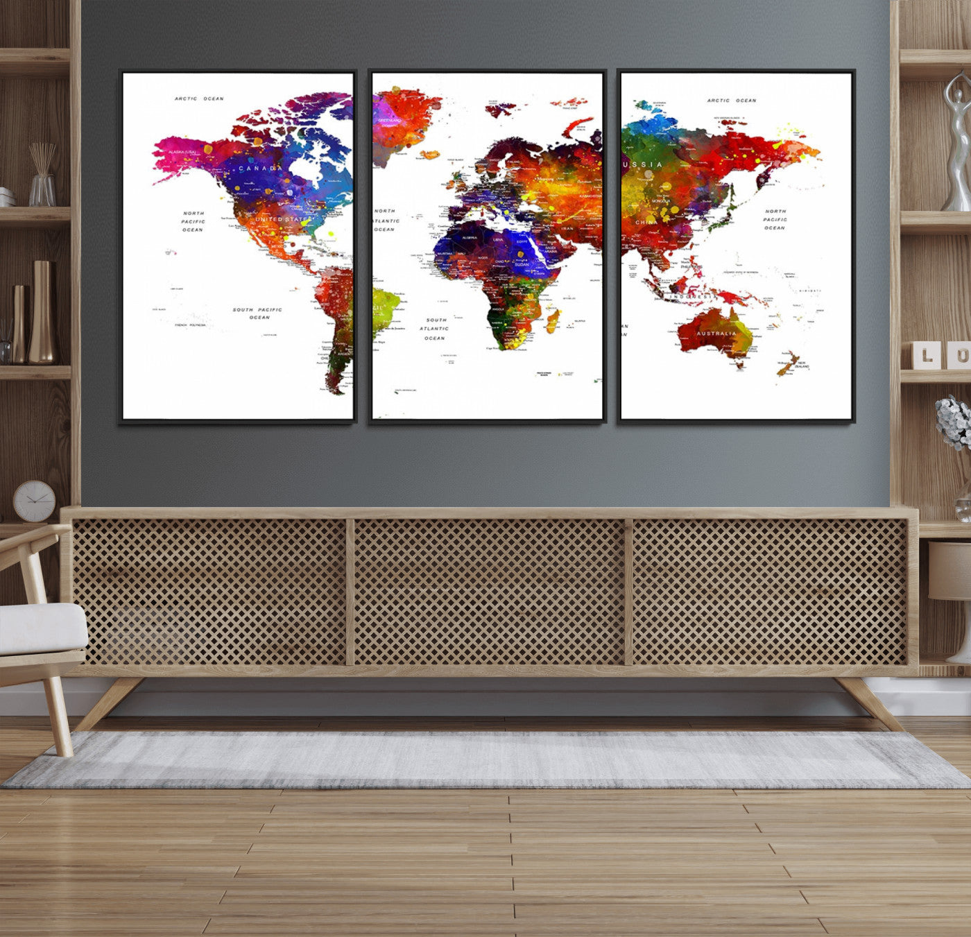 MGV-FC-60X30-3P - Push Pin World Map Canvas Print – Framed Wall Art for Couples to Track Their Travels – Anniversary