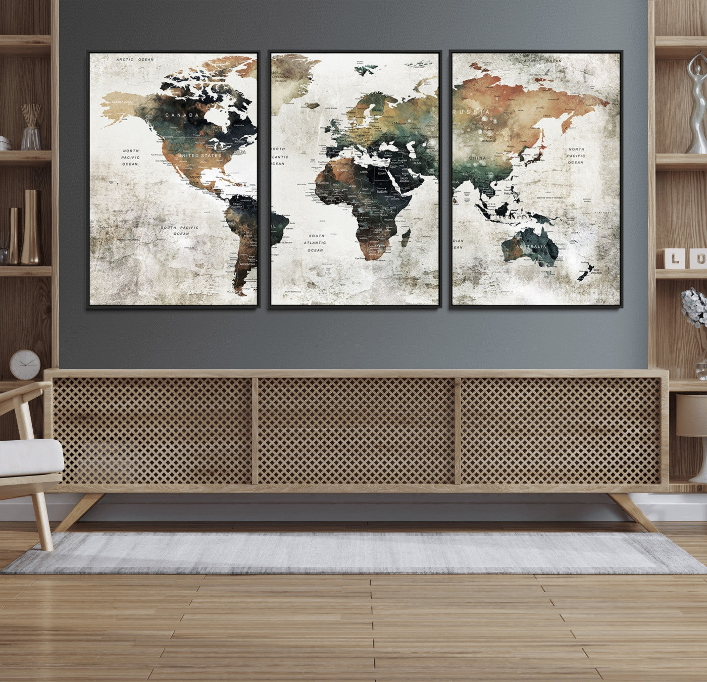 MGV-FC-60X30-3P - Push Pin World Map Canvas Print – Framed Wall Art for Couples to Track Their Travels – Anniversary
