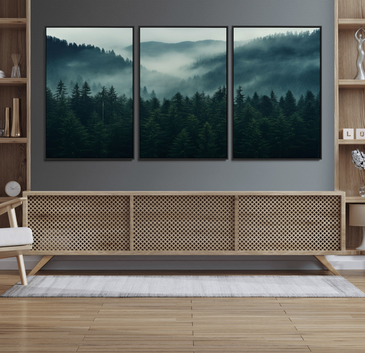 95647-MGV-CV-36X24-Captivating Misty Forest Wall Art Premium Canvas Print, Foggy and Serene Atmosphere Wall Art Canvas