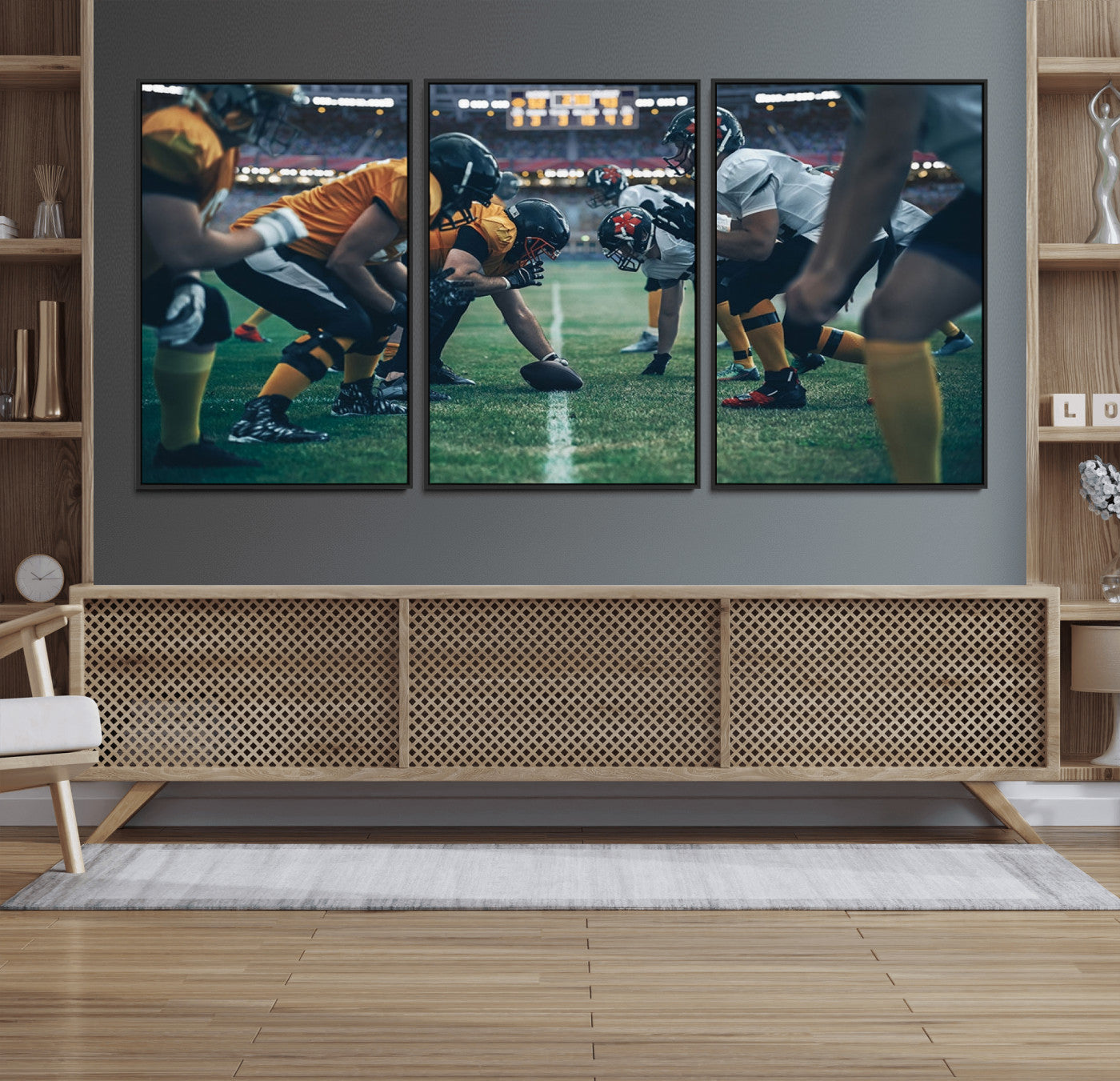 83227-MGV-FC-60X30-3P_Black-American Football Playing Wall Art Canvas Print