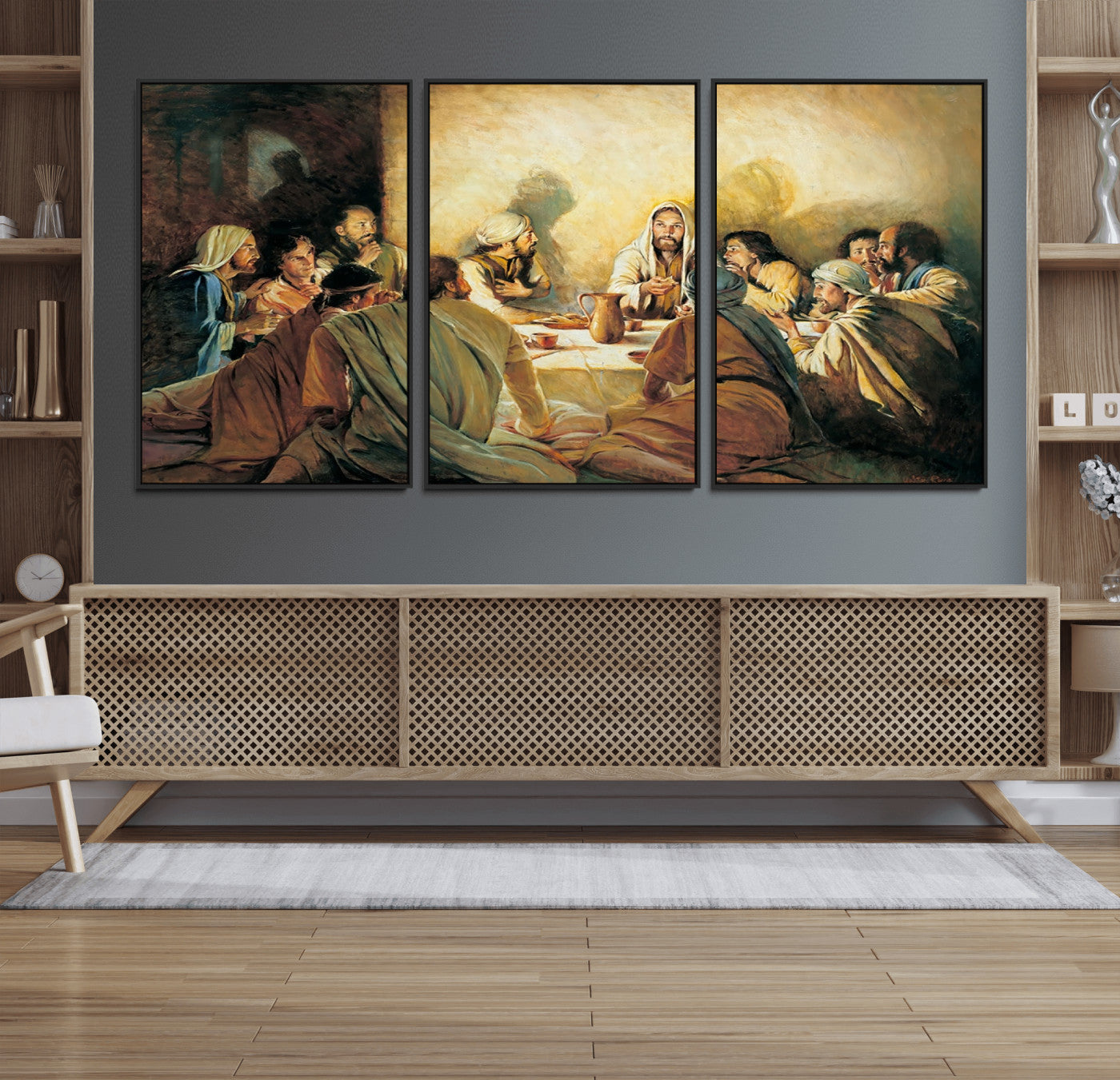 83425-MGV-FC-60X30-3P_Black-Last Supper Wall Art Canvas Print, Framed Jesus Painting Art Picture Print, Moderne Bibel Perfect Traditional/Religious Decor Artwork