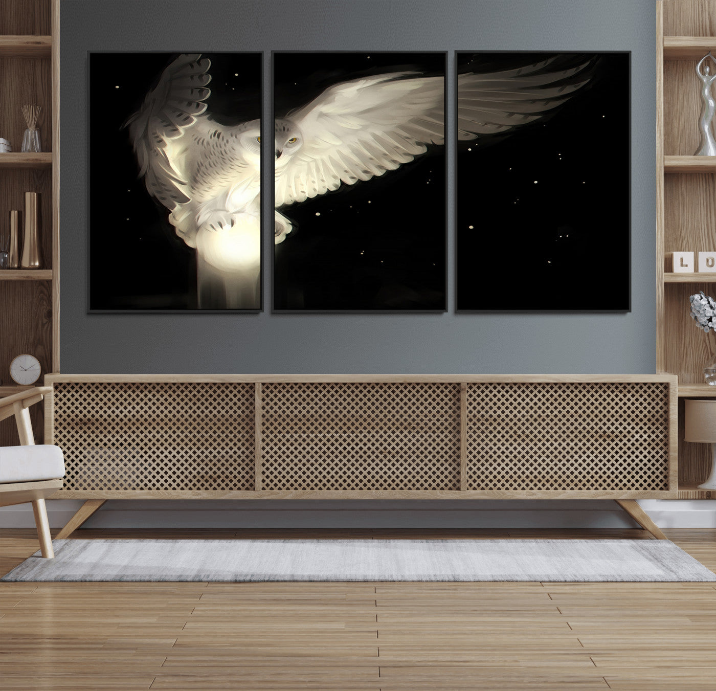 MGV-FC-60X30-3P - Night Owl Art -  Illuminating the Darkness – Unique Animal-Inspired Wall Art for Modern Decor |