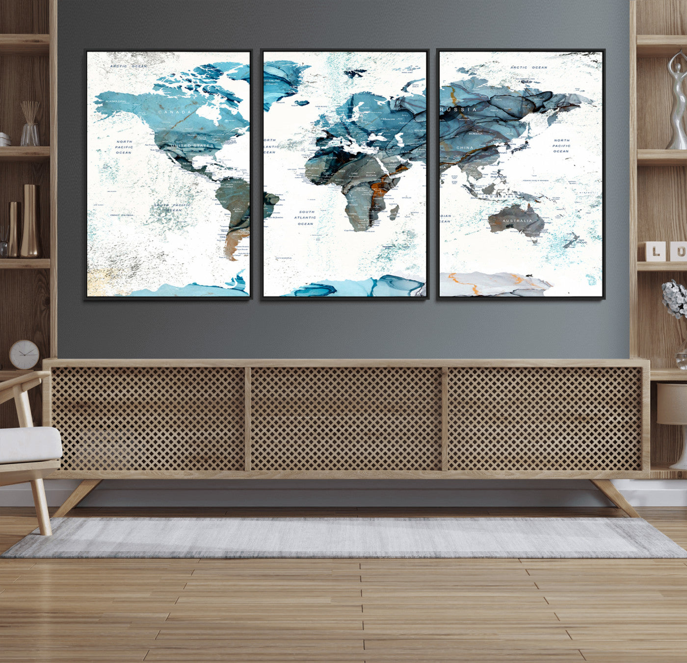 MGV-FC-60X30-3P - Push Pin World Map Canvas Print – Framed Wall Art for Couples to Track Their Travels – Anniversary