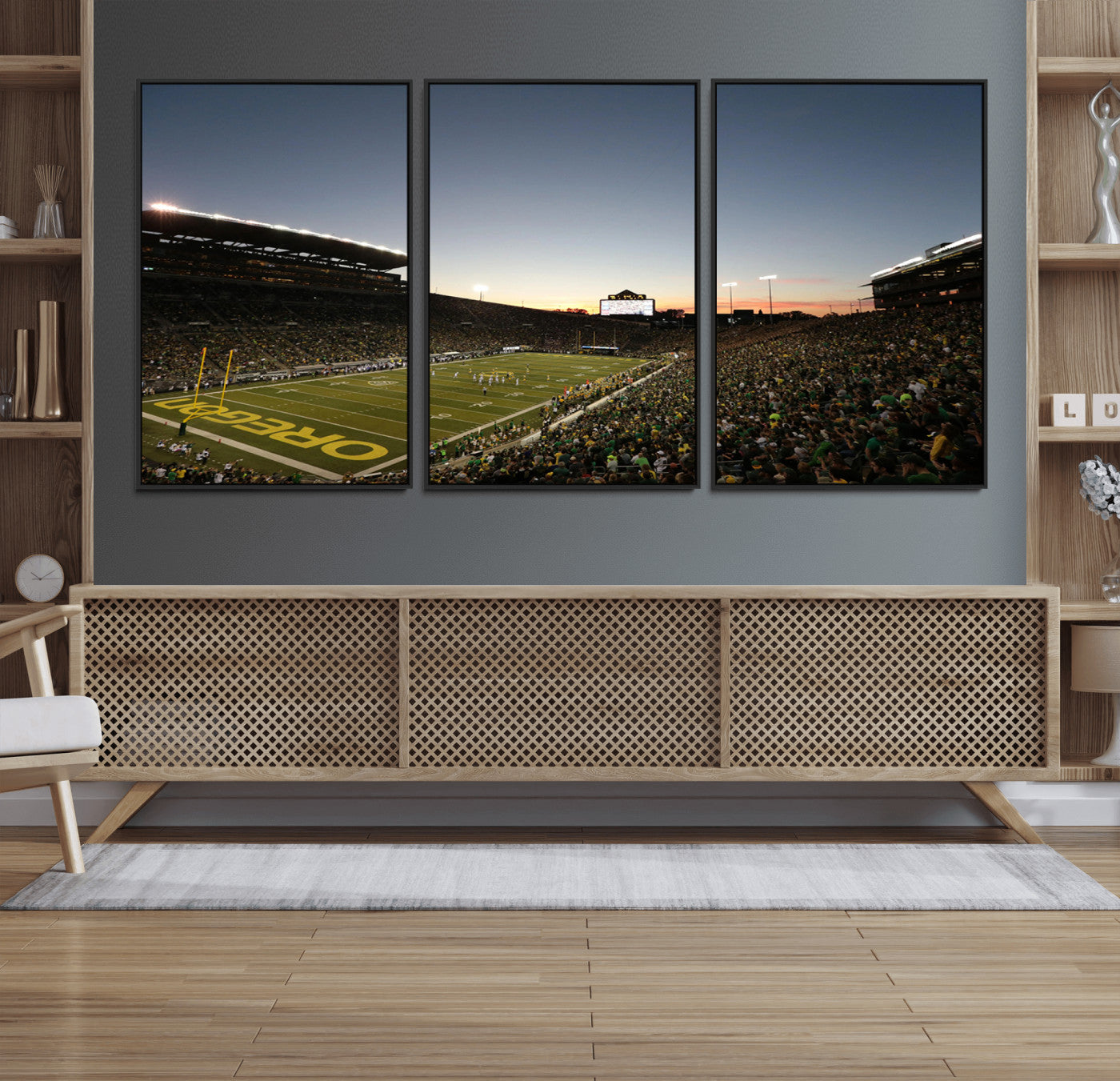 21429-MGV-FC-60X30-3P_Black-Oregon Ducks Football Team Print - Eugene Autzen Stadium Wall Art Canvas Print
