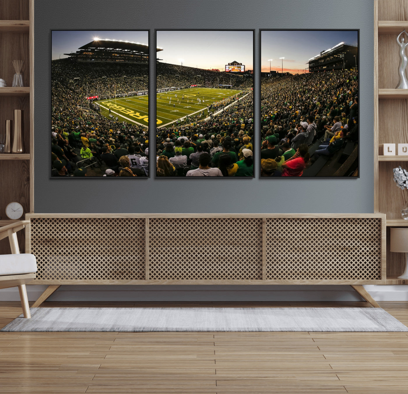 15228-MGV-FC-60X30-3P_Black-Oregon Stadium Canvas Wall Art - Captivating Game Day Scene at Autzen Stadium, Oregon Ducks Football