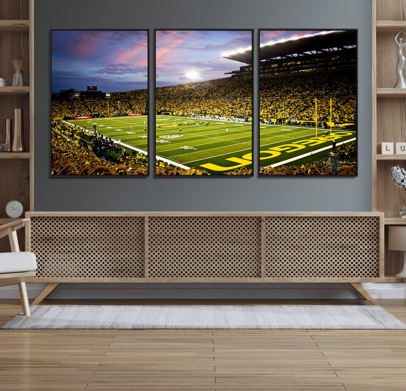 72017-MGV-FC-60X30-3P_Black-University of Oregon Ducks Football Team Print - Eugene Autzen Stadium Wall Art Canvas Print