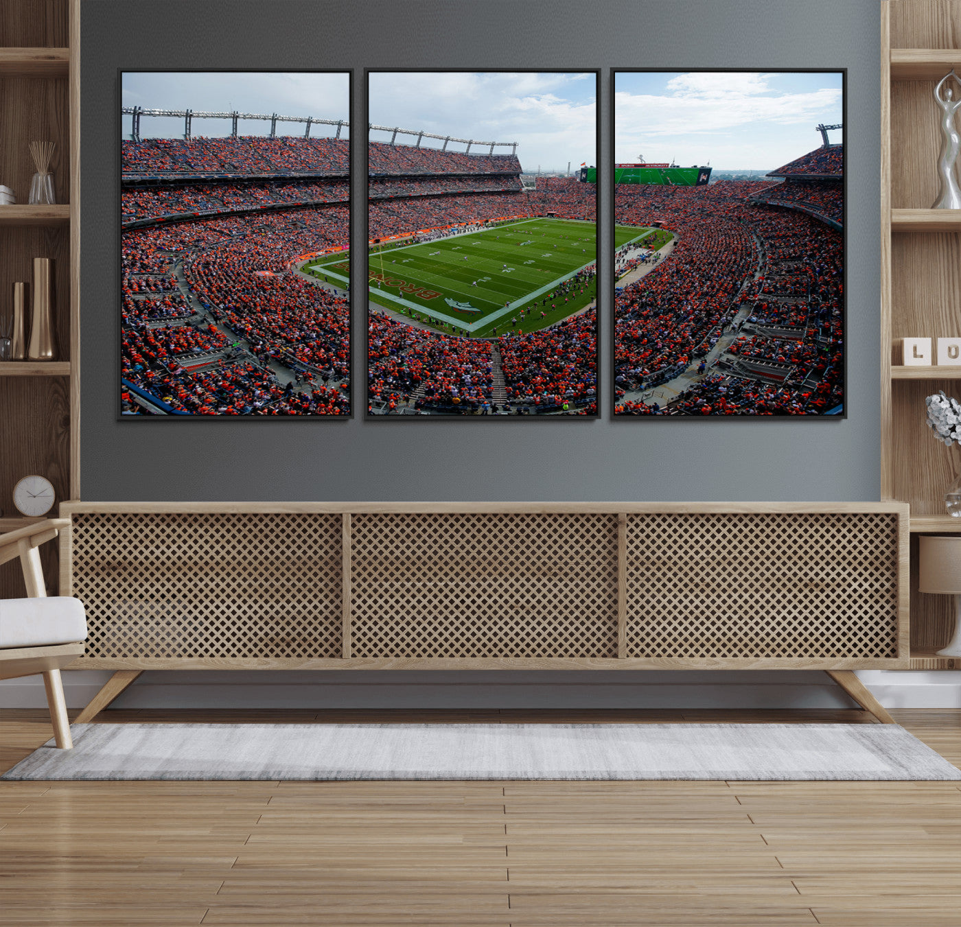 MGV-FC-60X30-3P - Denver Broncos Football Team Print - Empower Field Mile High Stadium Wall Art Canvas Print